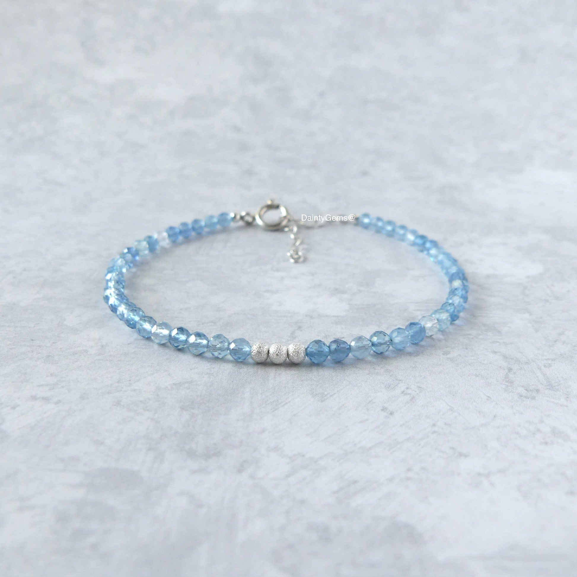 dainty Santa Maria aquamarine bracelet March birthstone jewelry gift meaningful unique handcrafted