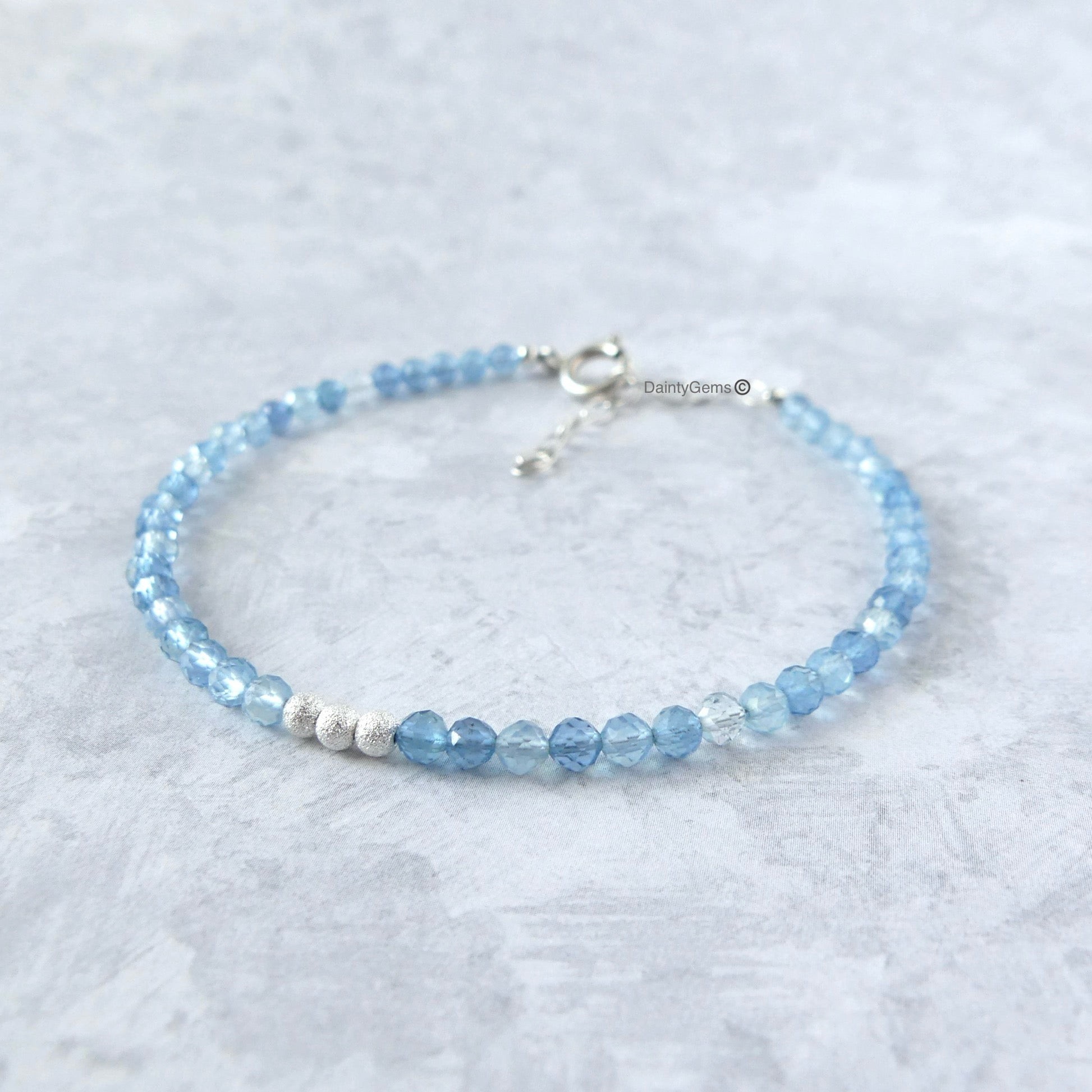 dainty Santa Maria aquamarine bracelet March birthstone jewelry gift meaningful unique handcrafted