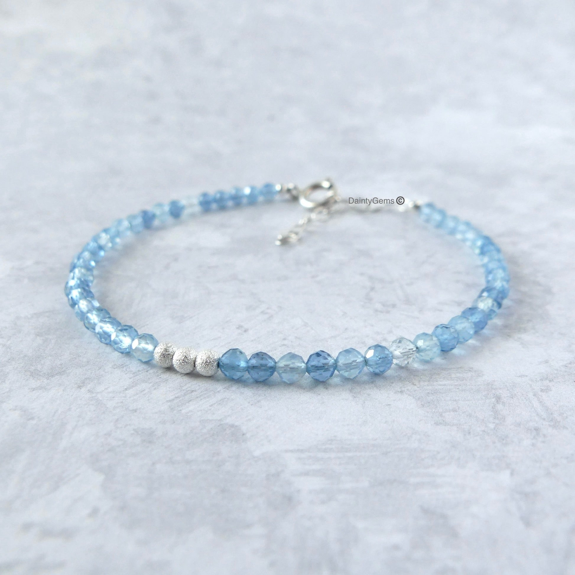 dainty Santa Maria aquamarine bracelet March birthstone jewelry gift meaningful unique handcrafted