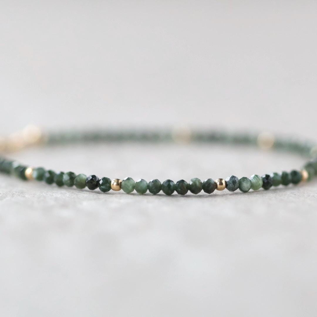 Tiny Seraphinite Bracelet Dainty Gemstone Beaded Bracelet Gold Filled Minimalist Bracelet Healing Birthday Gift Christmas Mom Wife Daughter