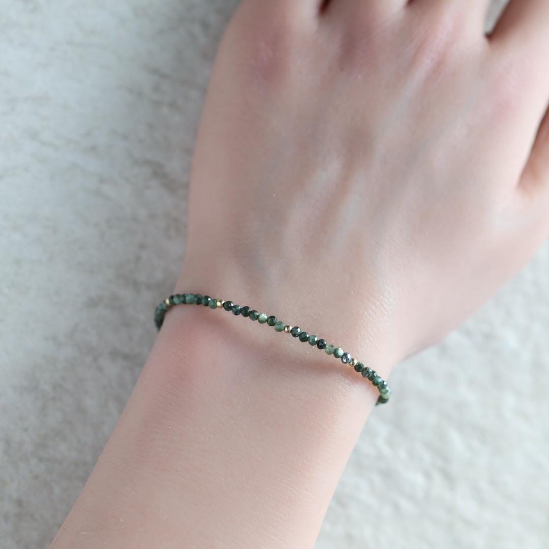 Tiny Seraphinite Bracelet Dainty Gemstone Beaded Bracelet Gold Filled Minimalist Bracelet Healing Birthday Gift Christmas Mom Wife Daughter