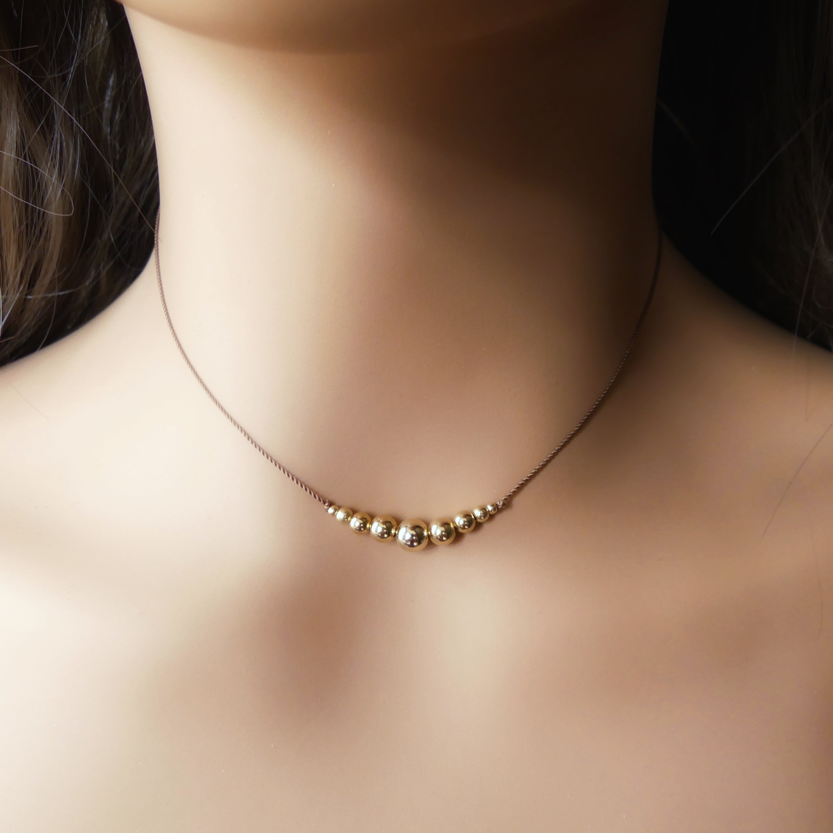Dainty Silk Cord Necklace 14k Gold Filled Beads Floating Choker Sterling Silver Beads Necklace Delicate Minimalist Jewelry Gift for Women