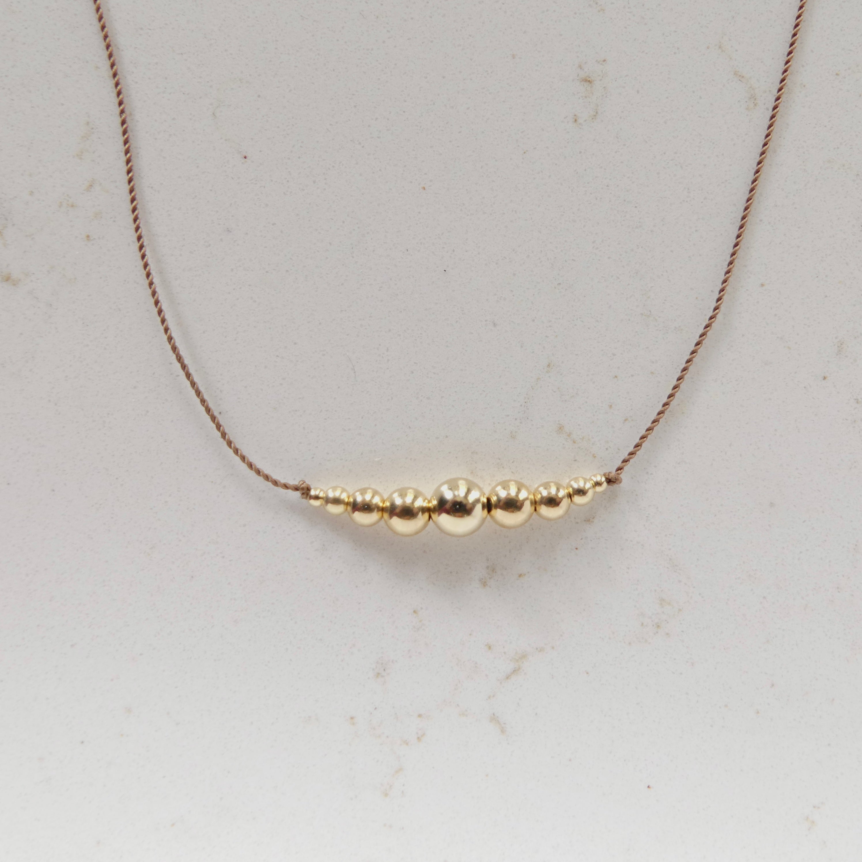 Dainty Silk Cord Necklace 14k Gold Filled Beads Floating Choker Sterling Silver Beads Necklace Delicate Minimalist Jewelry Gift for Women