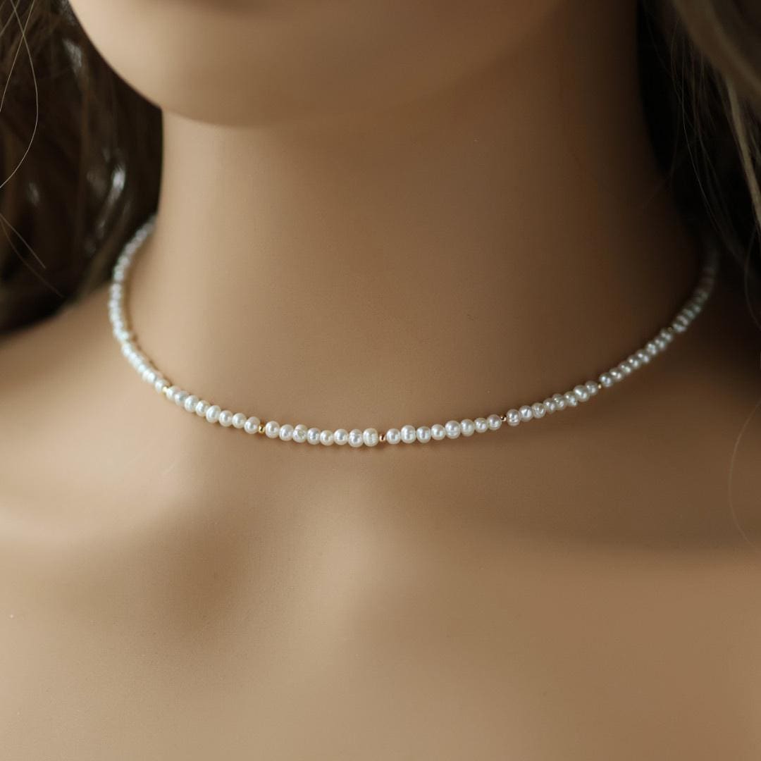 Dainty Pearl Necklace Beaded Pearl Choker Layering Natural Pearl Simple Necklace Minimalist Jewelry Gift June Birthstone Mom Wife Bridesmaid