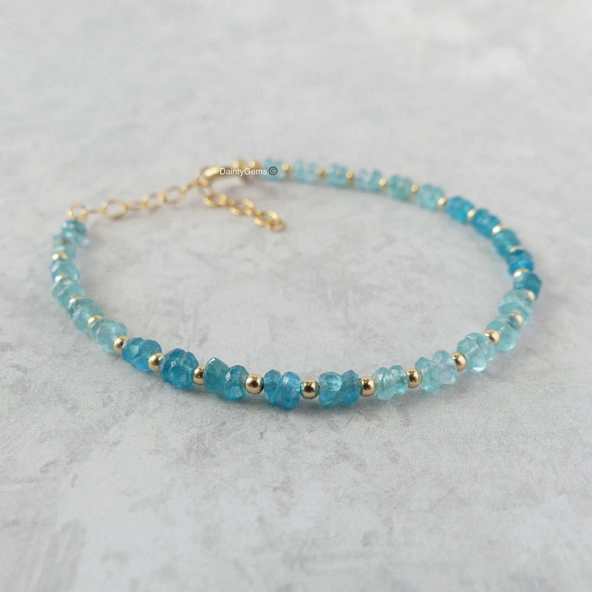 dainty sky blue apatite bracelet neon blue meaningful jewelry gift handcrafted