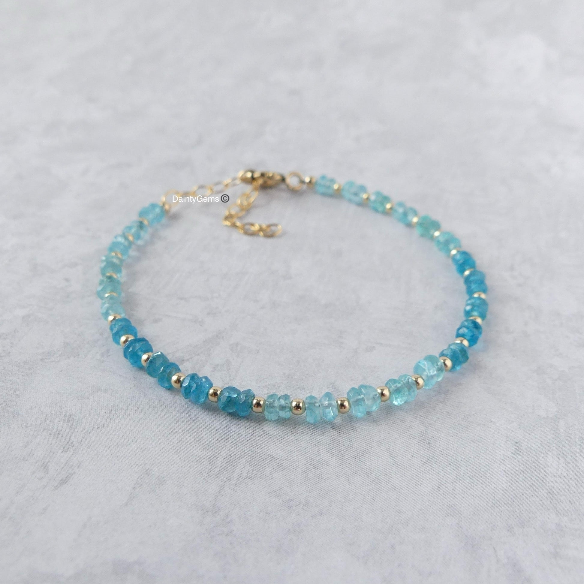 dainty sky blue apatite bracelet neon blue meaningful jewelry gift handcrafted