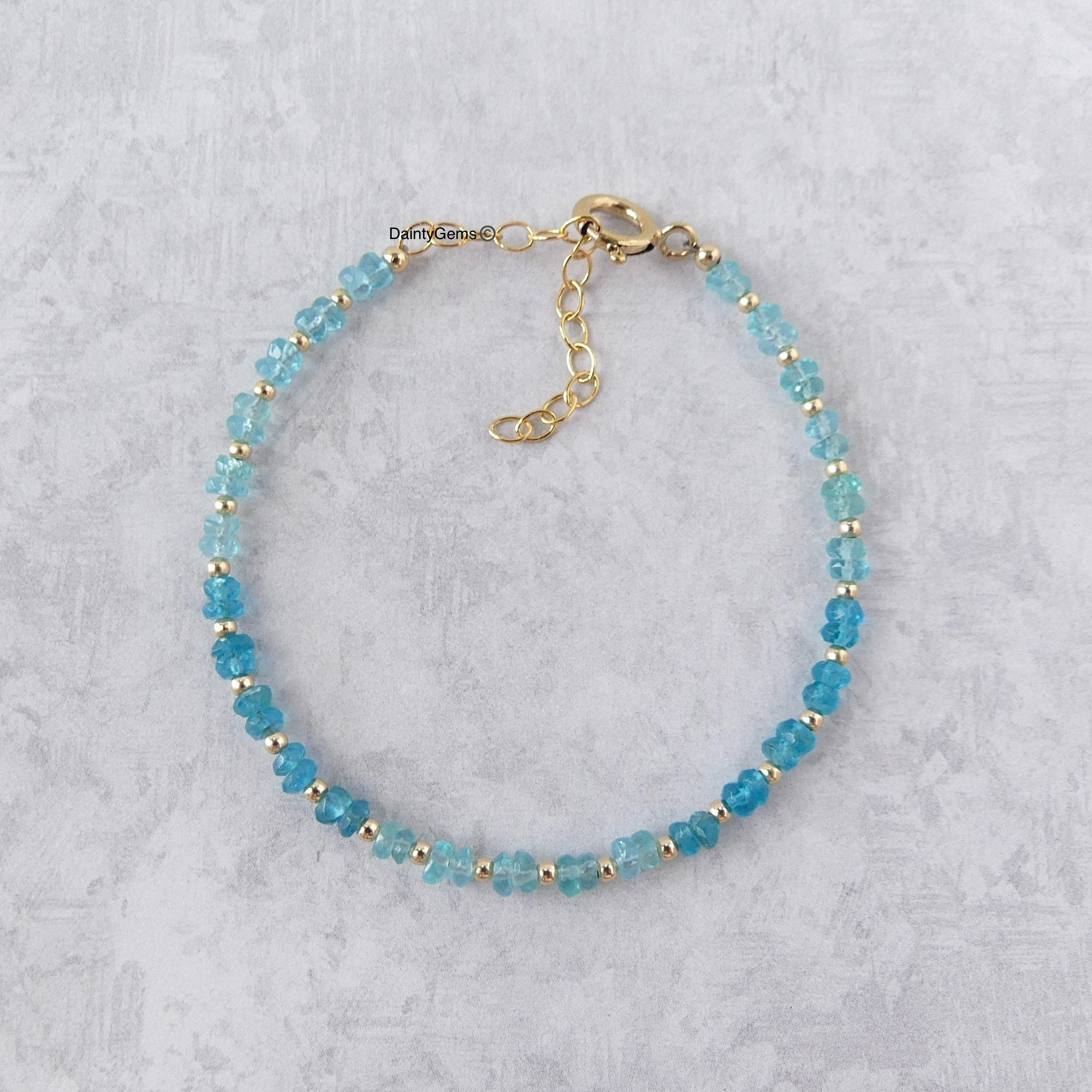 dainty sky blue apatite bracelet neon blue meaningful jewelry gift handcrafted