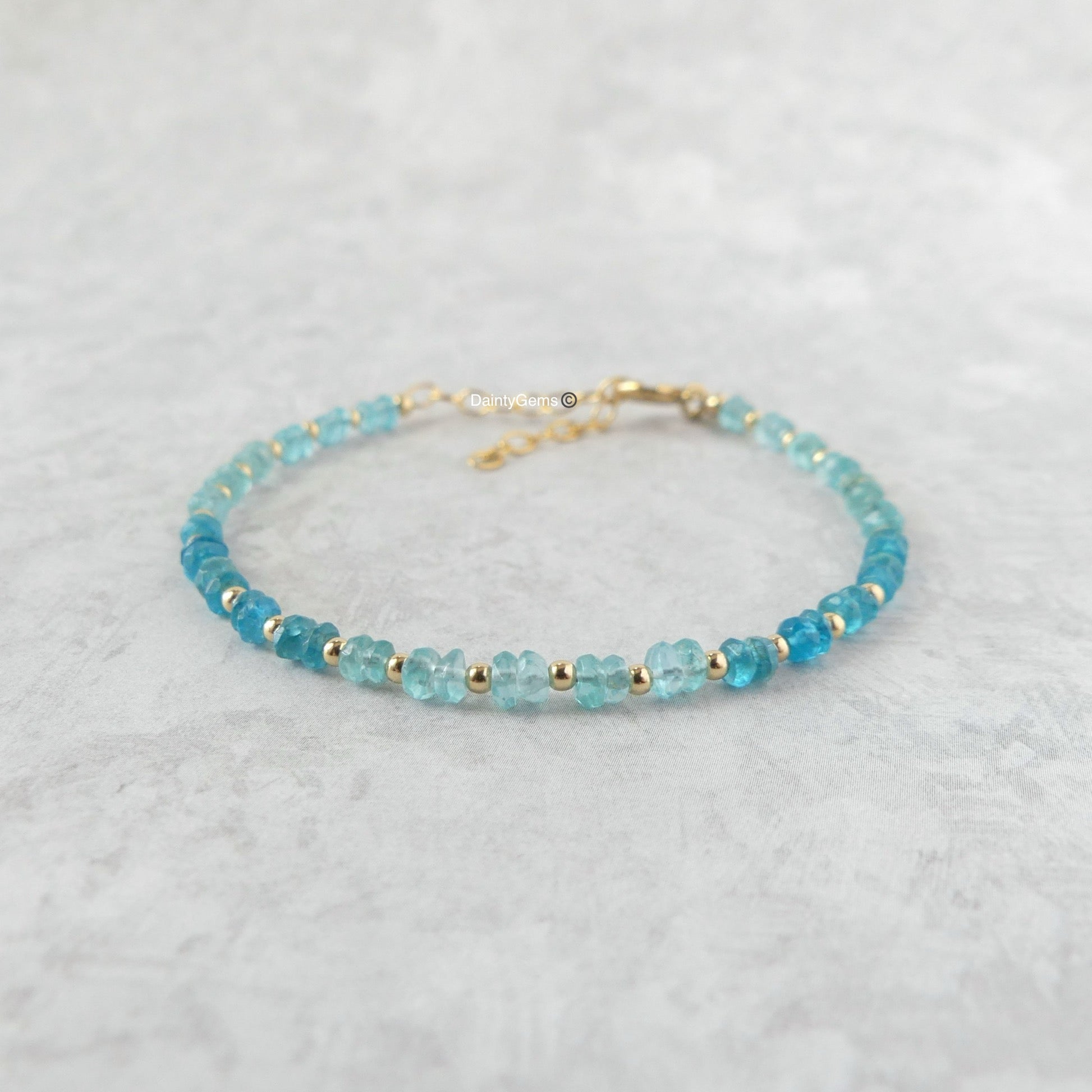 dainty sky blue apatite bracelet neon blue meaningful jewelry gift handcrafted