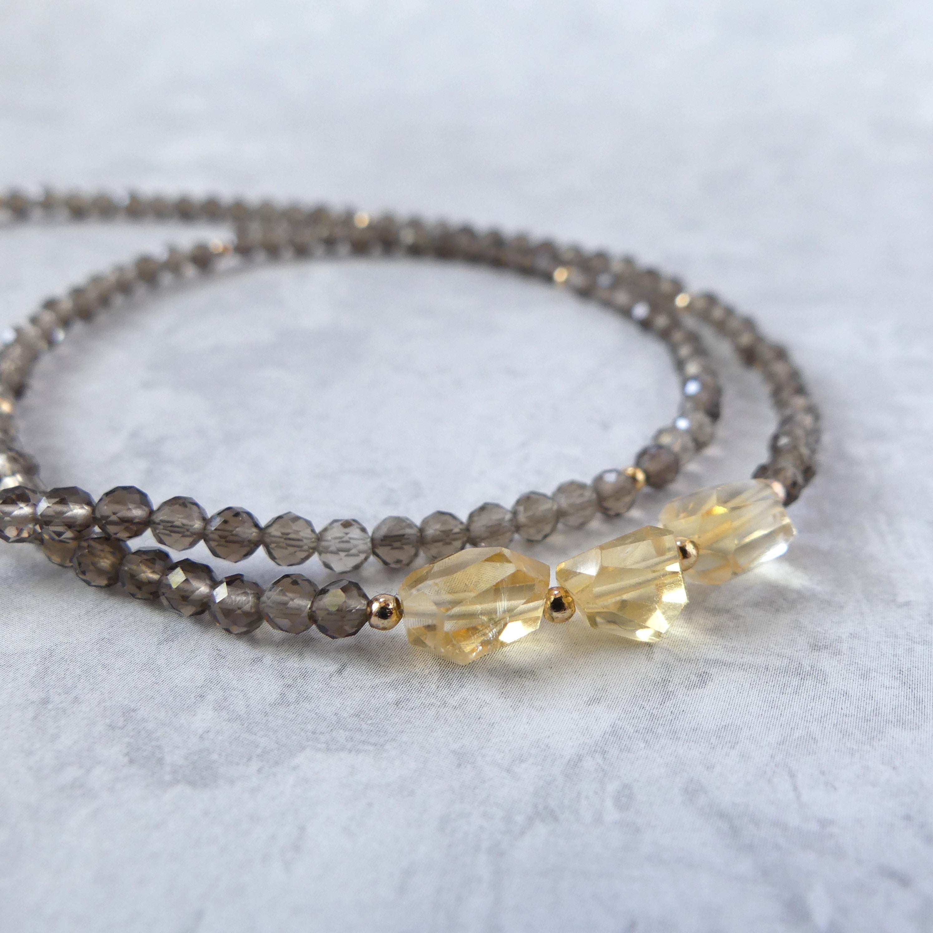 smoky quartz and citrine dainty beaded necklace November birthstone jewelry meaningful gift unique and handmade