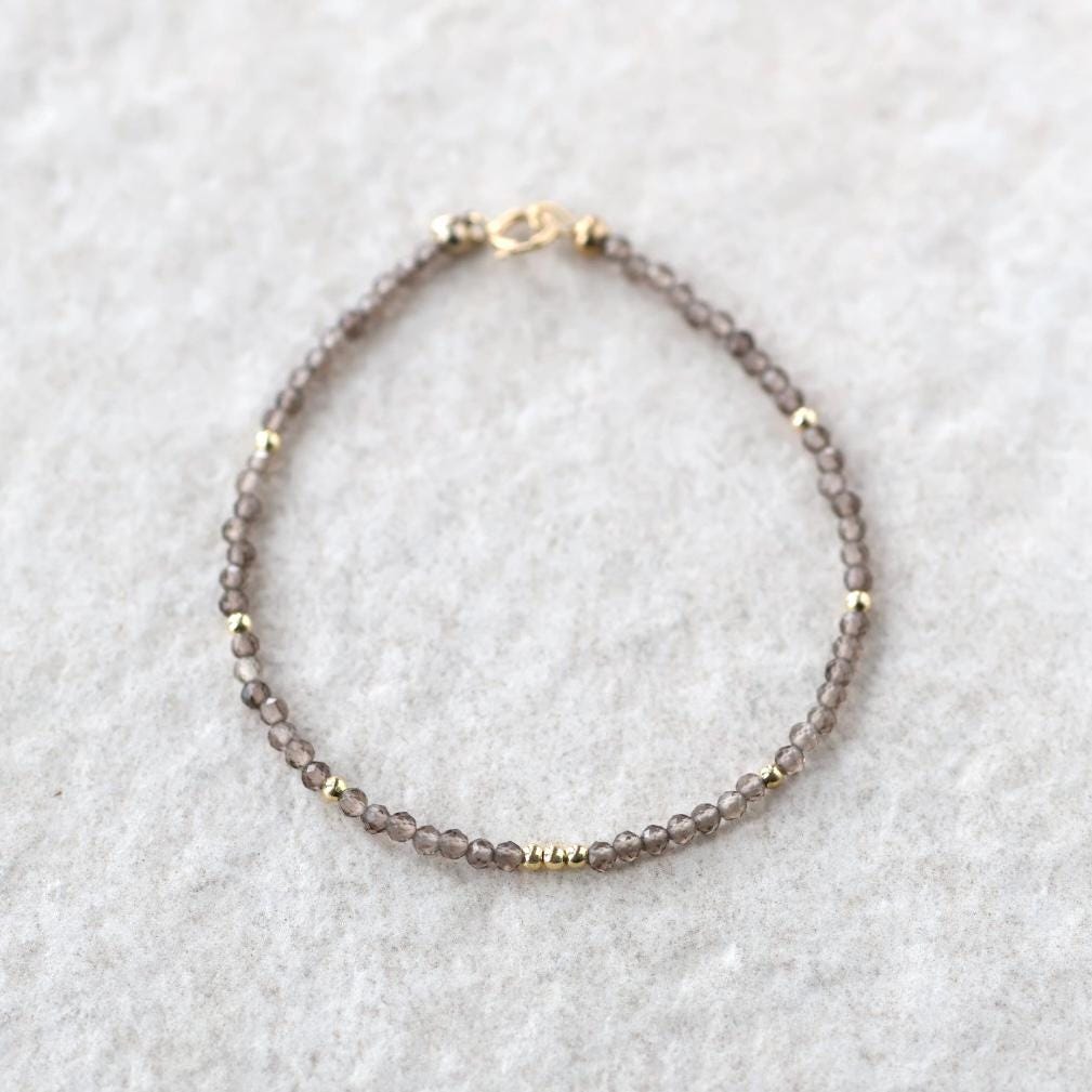 Tiny Smoky Quartz Bracelet Dainty Gemstone Beaded Bracelet Brown Crystal Minimalist Jewelry Everyday Birthday Gift Daughter Wife Bridesmaids
