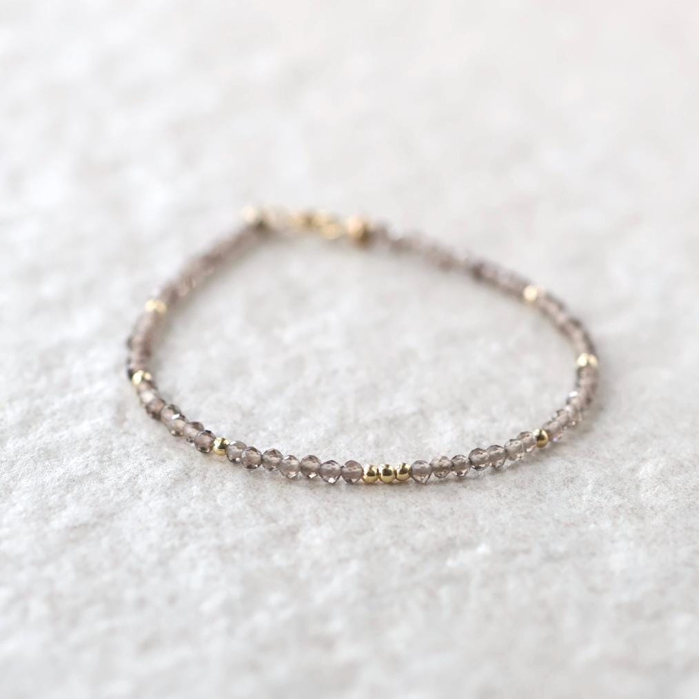 Tiny Smoky Quartz Bracelet Dainty Gemstone Beaded Bracelet Brown Crystal Minimalist Jewelry Everyday Birthday Gift Daughter Wife Bridesmaids