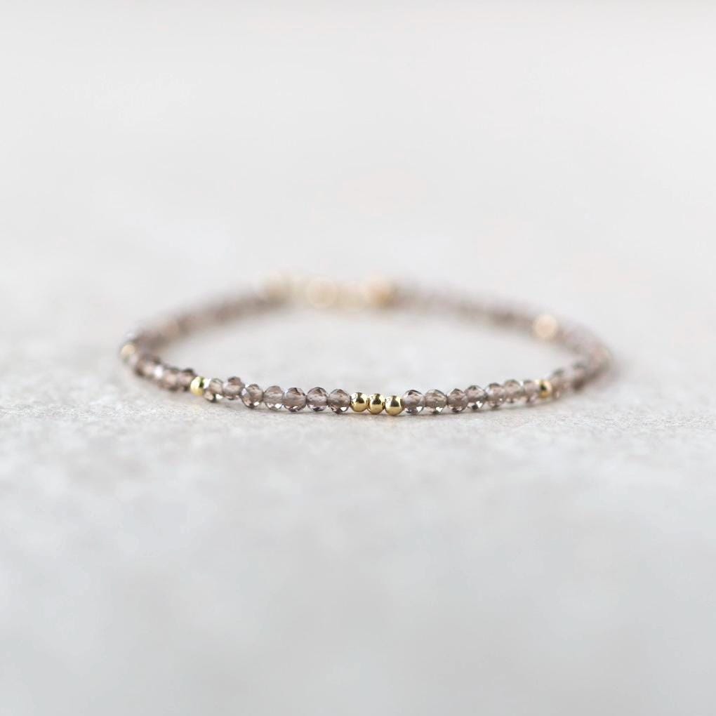 Tiny Smoky Quartz Bracelet Dainty Gemstone Beaded Bracelet Brown Crystal Minimalist Jewelry Everyday Birthday Gift Daughter Wife Bridesmaids