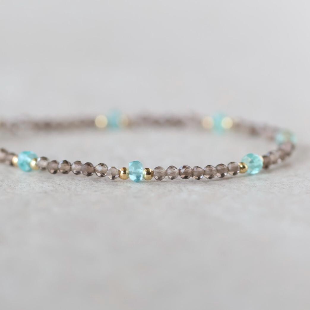 Dainty Smoky Quartz and Neon Apatite Bracelet