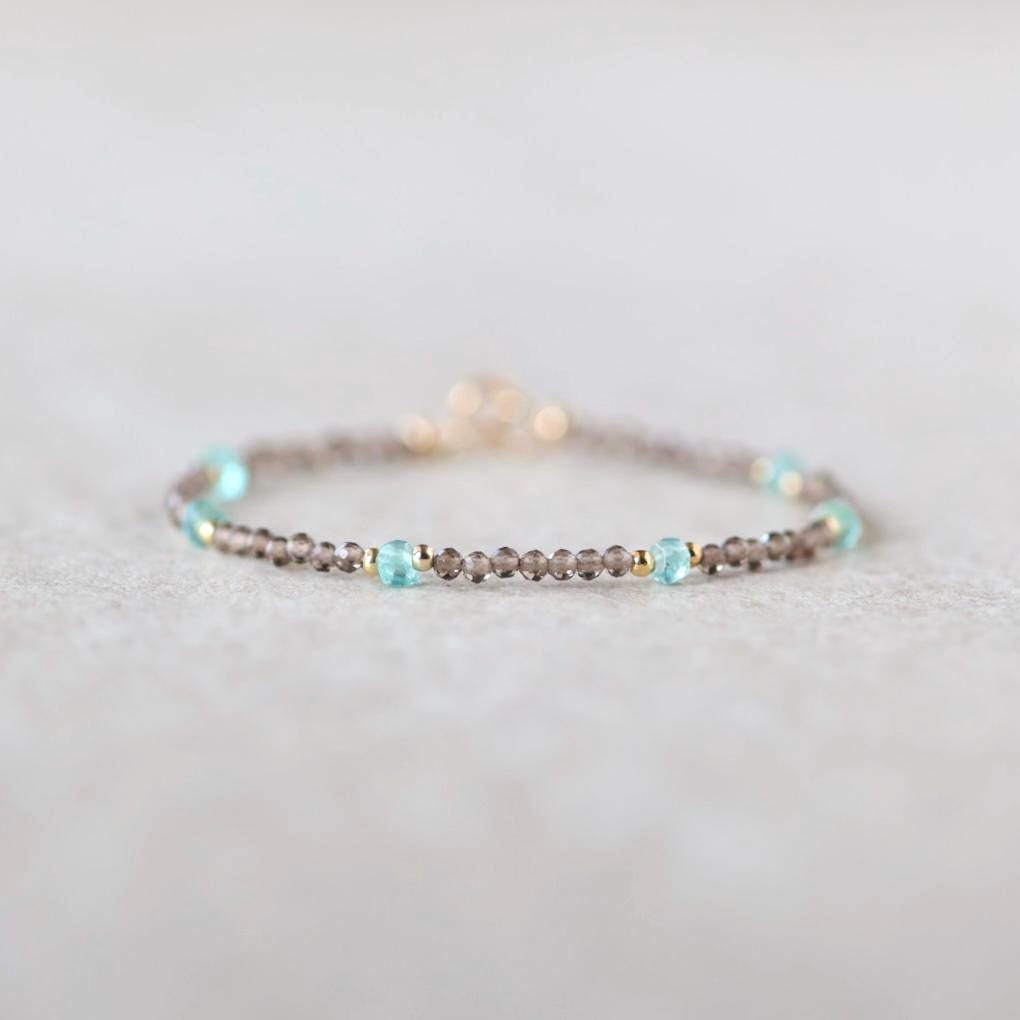 Dainty Smoky Quartz and Neon Apatite Bracelet