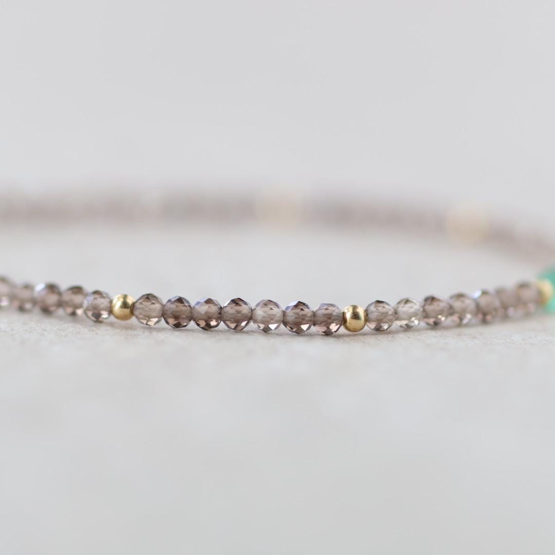 Tiny Emerald Bracelet Dainty Smoky Quartz Gemstone Beaded Jewelry Green Crystal Bracelet Minimalist May Birthstone Birthday Gift for Women