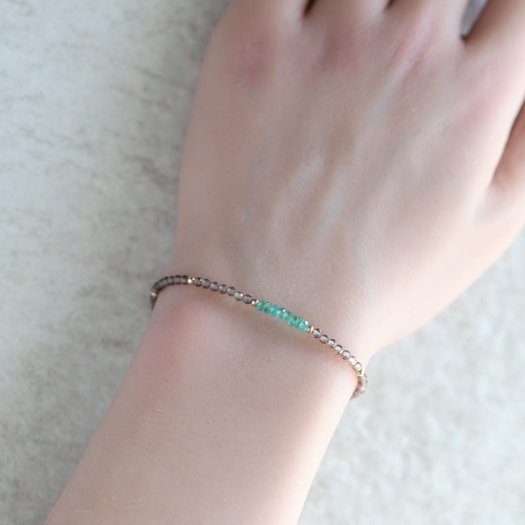 Tiny Emerald Bracelet Dainty Smoky Quartz Gemstone Beaded Jewelry Green Crystal Bracelet Minimalist May Birthstone Birthday Gift for Women