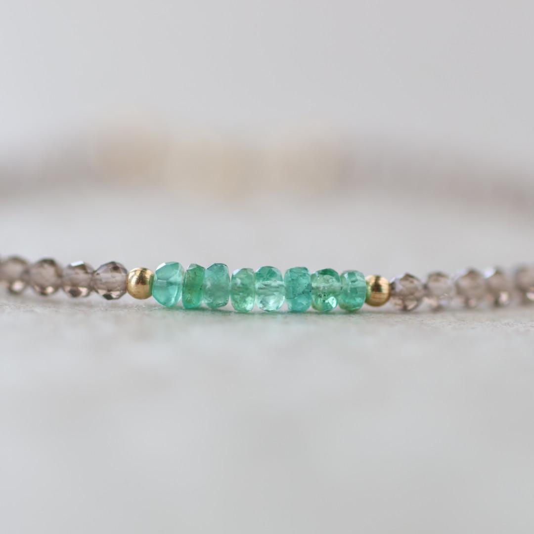 Tiny Emerald Bracelet Dainty Smoky Quartz Gemstone Beaded Jewelry Green Crystal Bracelet Minimalist May Birthstone Birthday Gift for Women