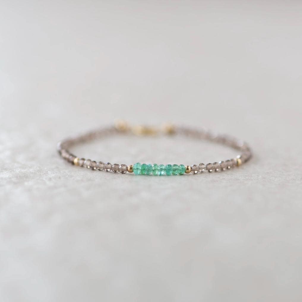 Tiny Emerald Bracelet Dainty Smoky Quartz Gemstone Beaded Jewelry Green Crystal Bracelet Minimalist May Birthstone Birthday Gift for Women