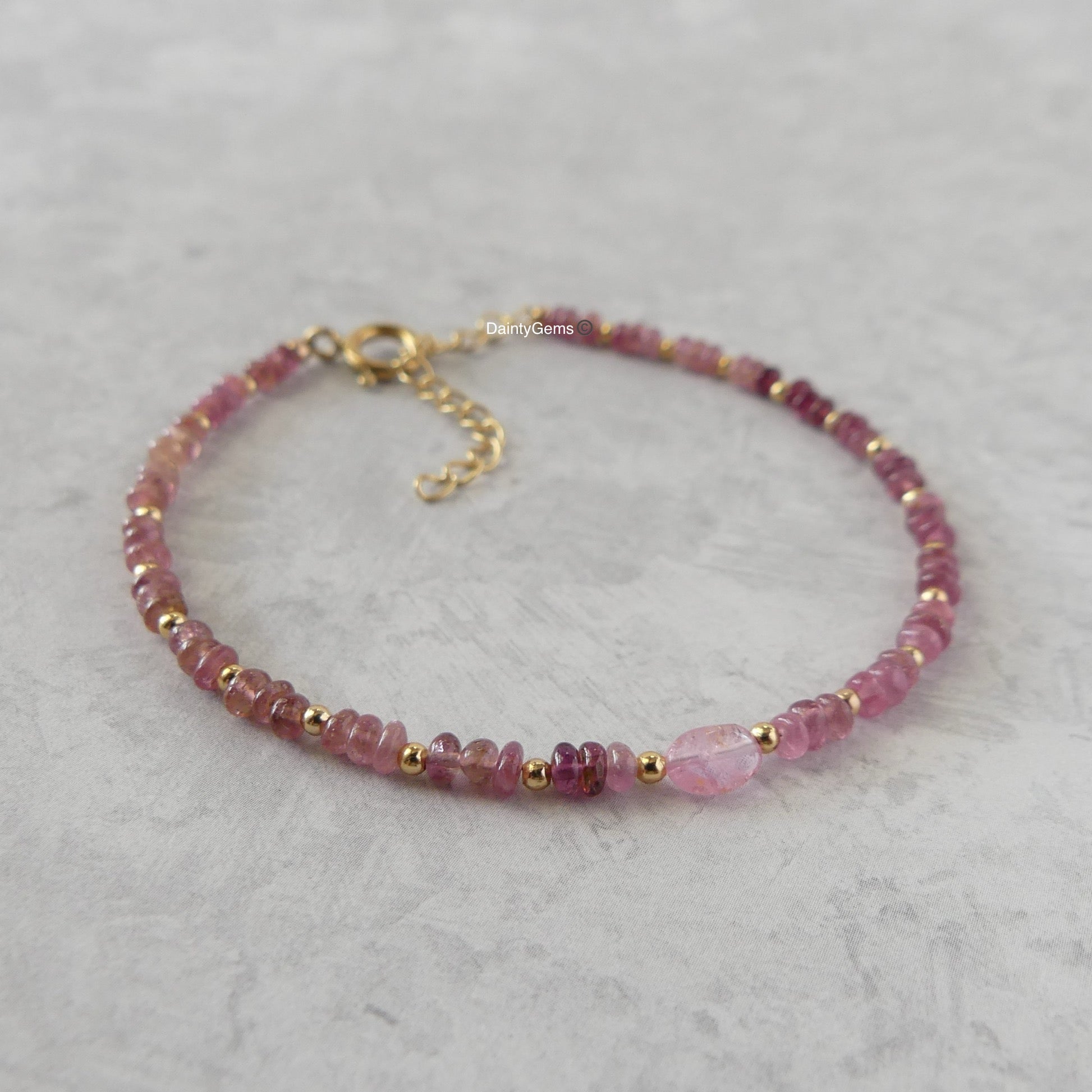 dainty smooth pink tourmaline bracelet October birthstone jewelry gift