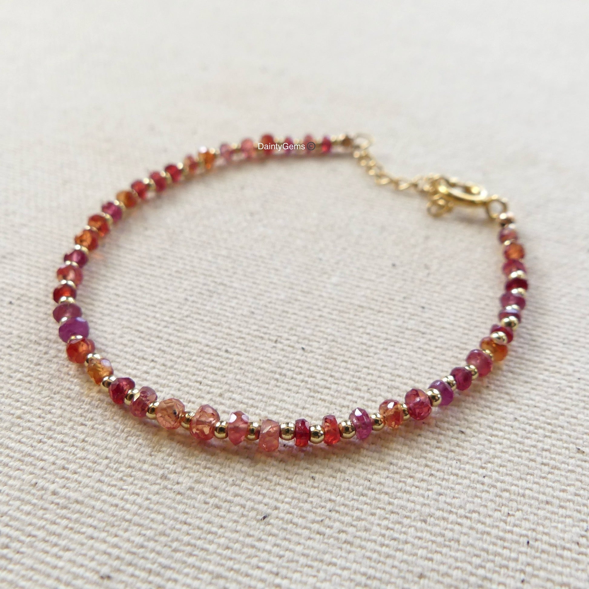 dainty songea red sapphire beaded bracelet delicate September birthstone   jewelry meaningful gift unique and handmade