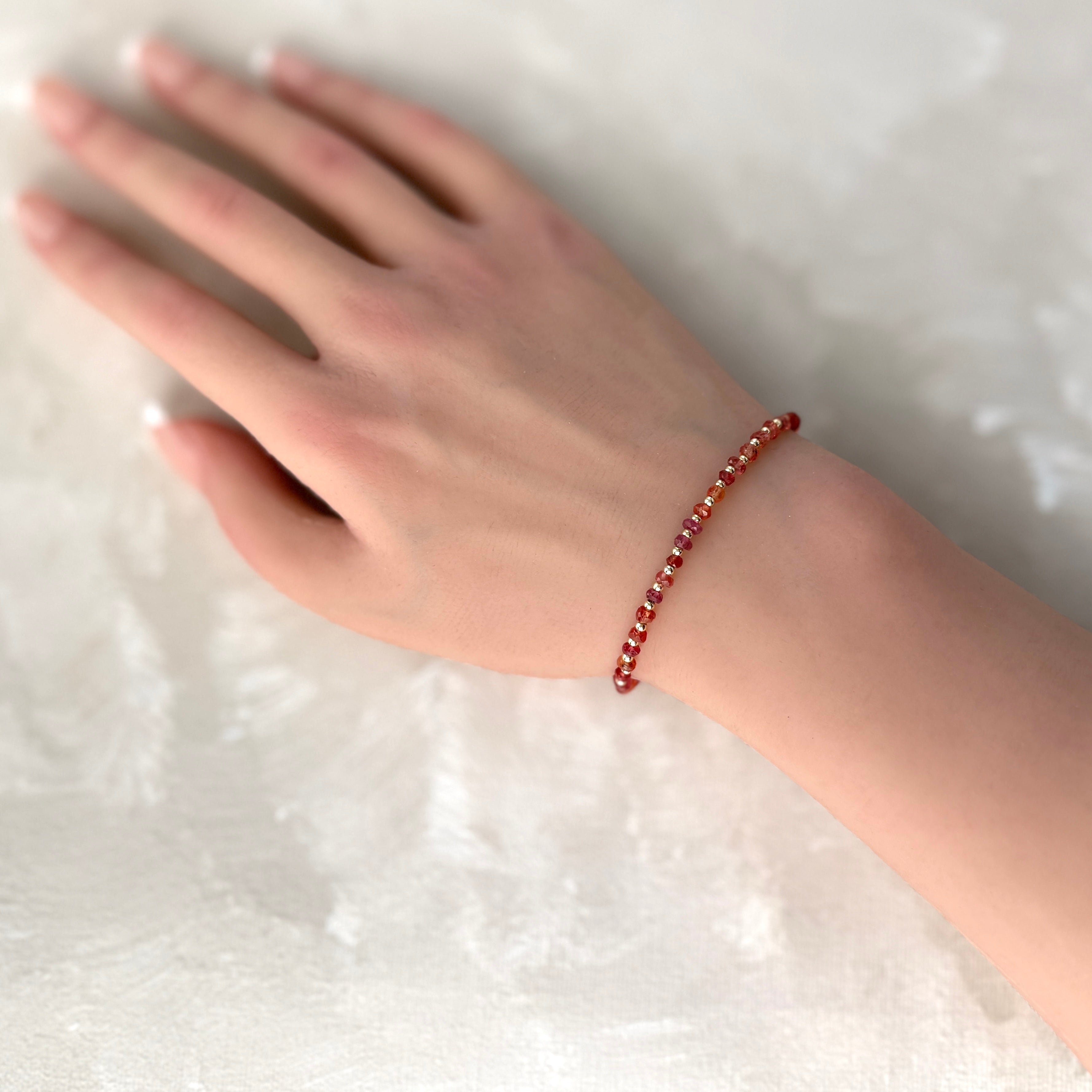 dainty songea red sapphire beaded bracelet delicate September birthstone   jewelry meaningful gift unique and handmade