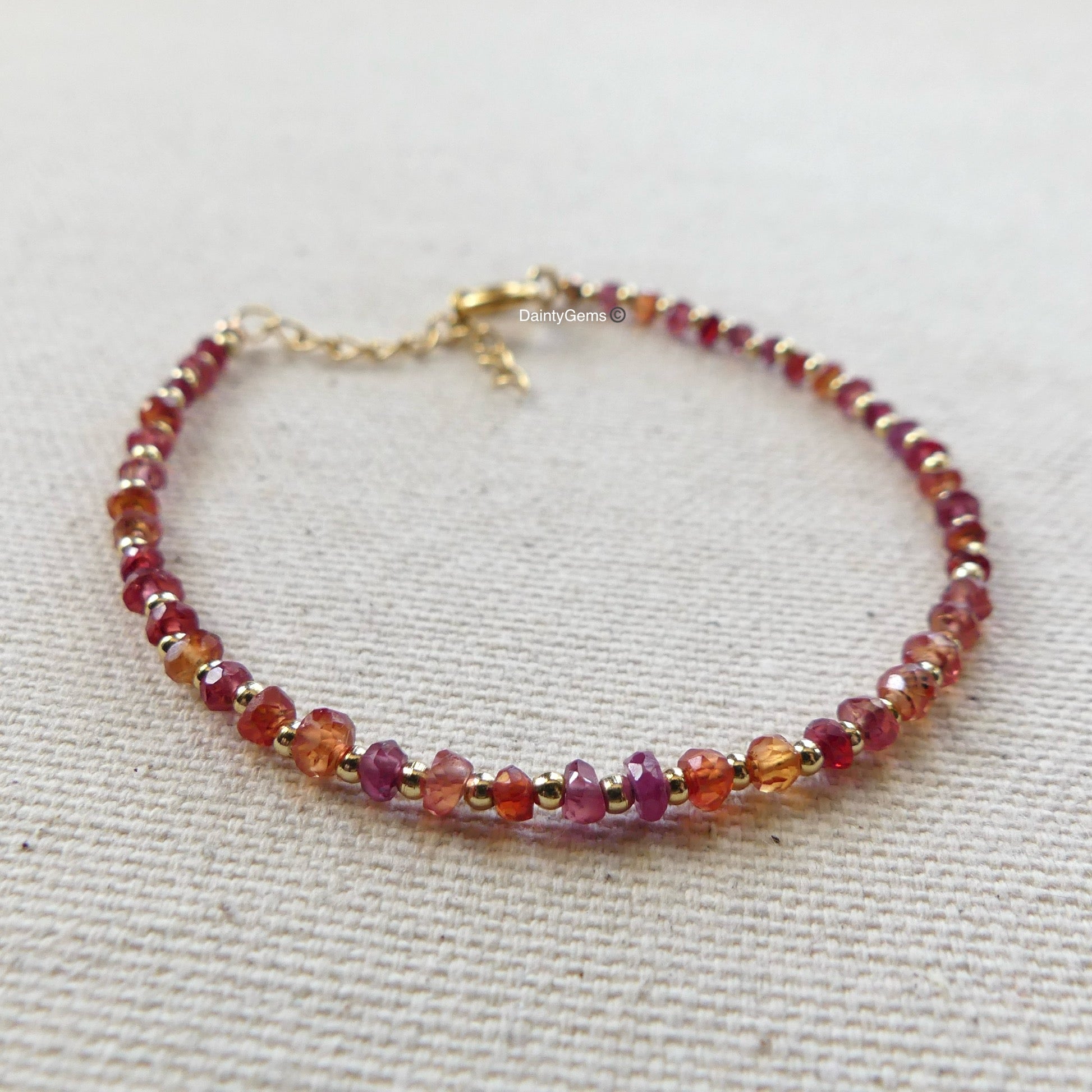 dainty songea red sapphire beaded bracelet delicate September birthstone   jewelry meaningful gift unique and handmade