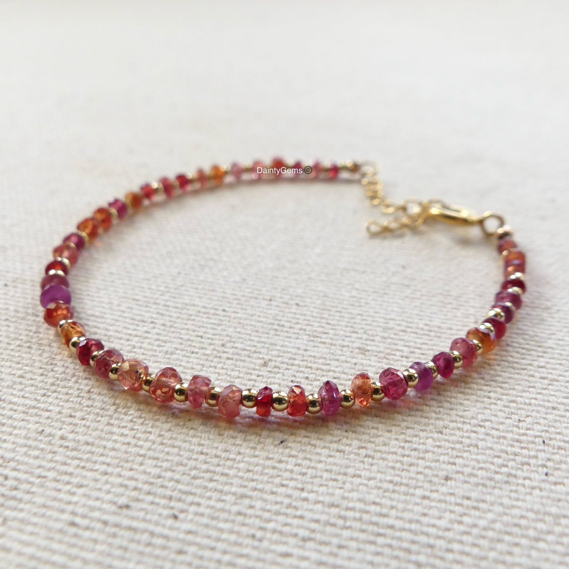 dainty songea red sapphire beaded bracelet delicate September birthstone   jewelry meaningful gift unique and handmade