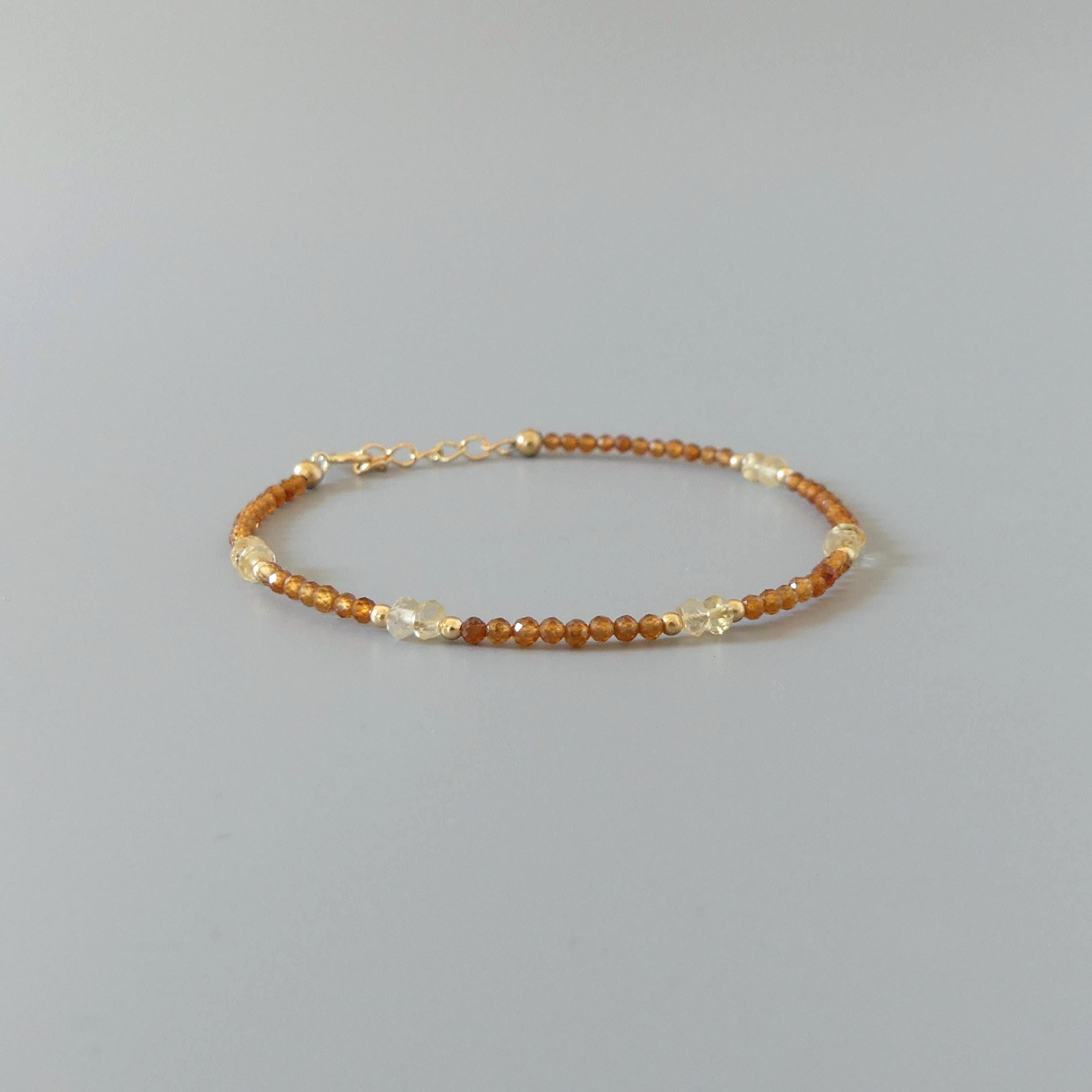 Dainty Spessartine Garnet Bracelet Citrine Gold Filled Beaded Jewelry Minimalist Skinny Bracelet Birthstone Bracelet Gift Bridesmaids