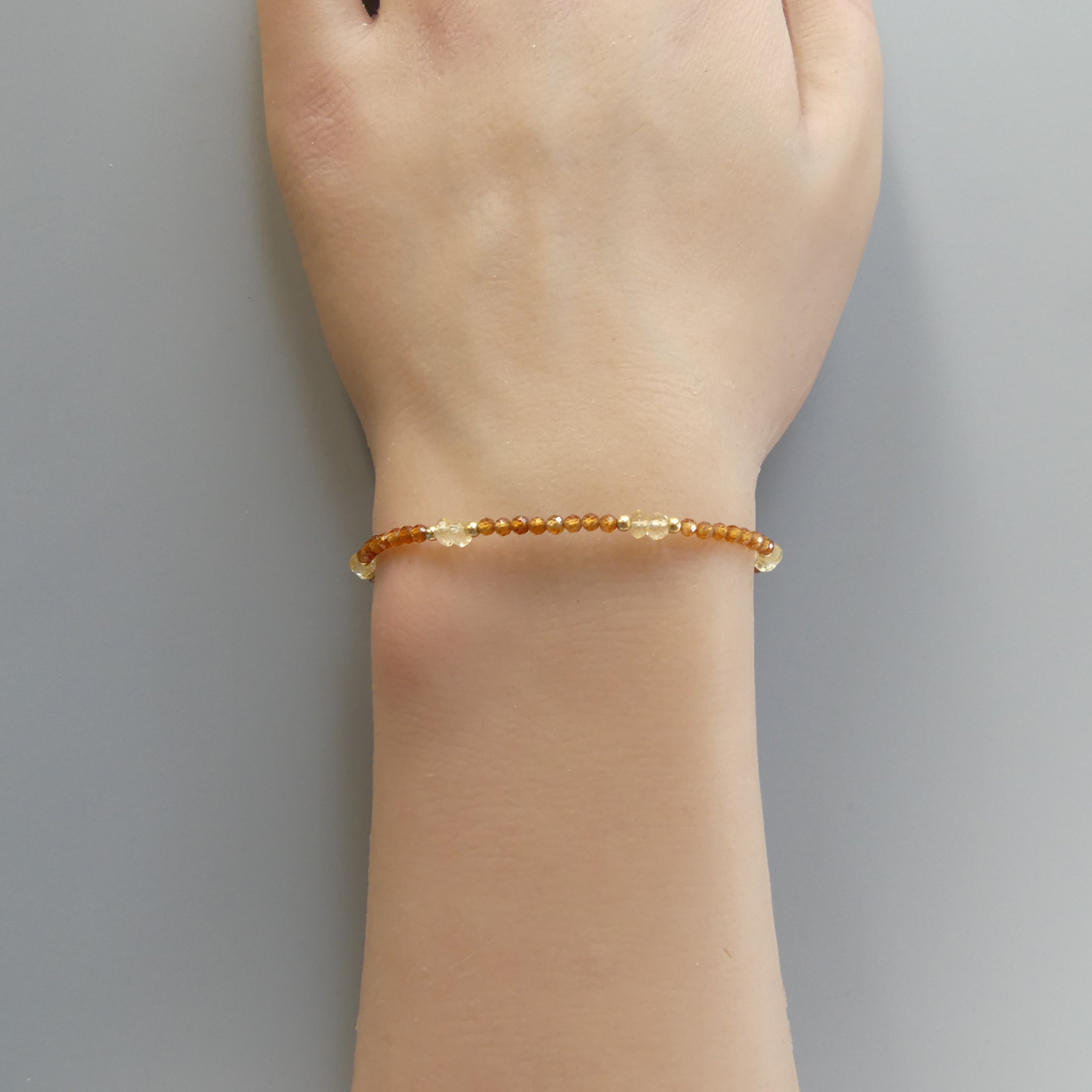 Dainty Spessartine Garnet Bracelet Citrine Gold Filled Beaded Jewelry Minimalist Skinny Bracelet Birthstone Bracelet Gift Bridesmaids