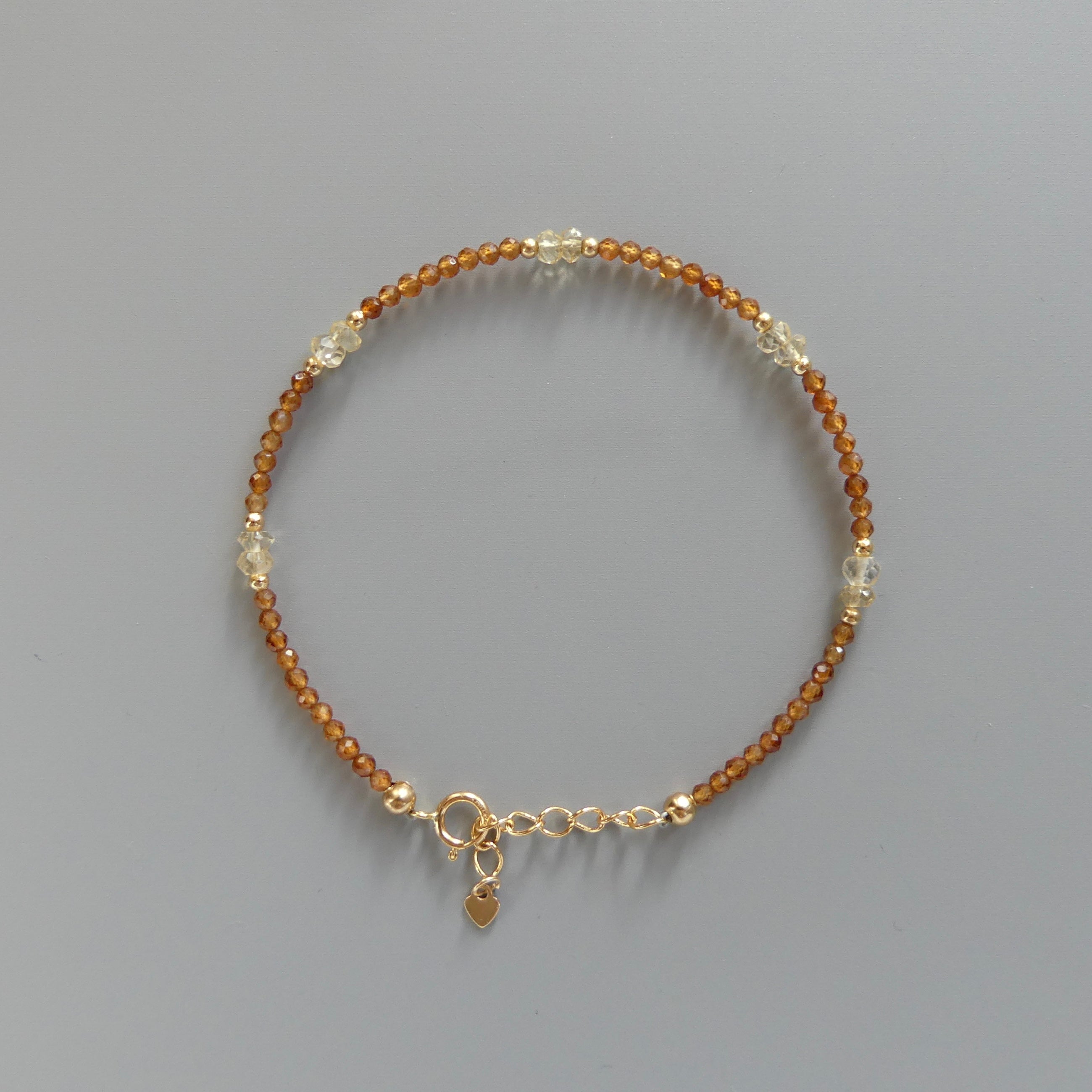 Dainty Spessartine Garnet Bracelet Citrine Gold Filled Beaded Jewelry Minimalist Skinny Bracelet Birthstone Bracelet Gift Bridesmaids