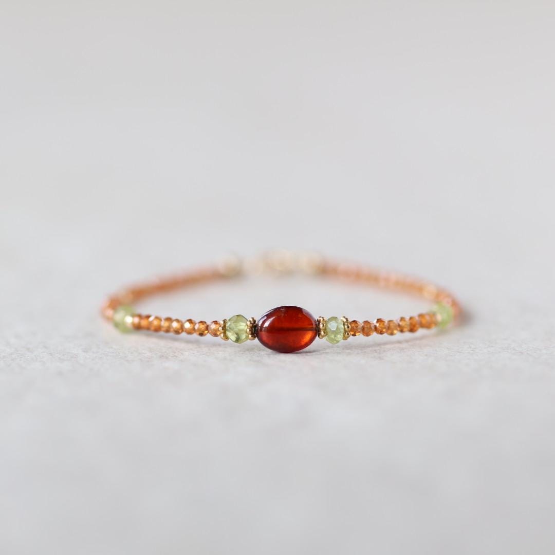 Dainty Spessartine Garnet Bracelet Peridot Gold Filled Beaded Jewelry Minimalist Skinny Bracelet Birthstone Bracelet Gift Bridesmaids Mom