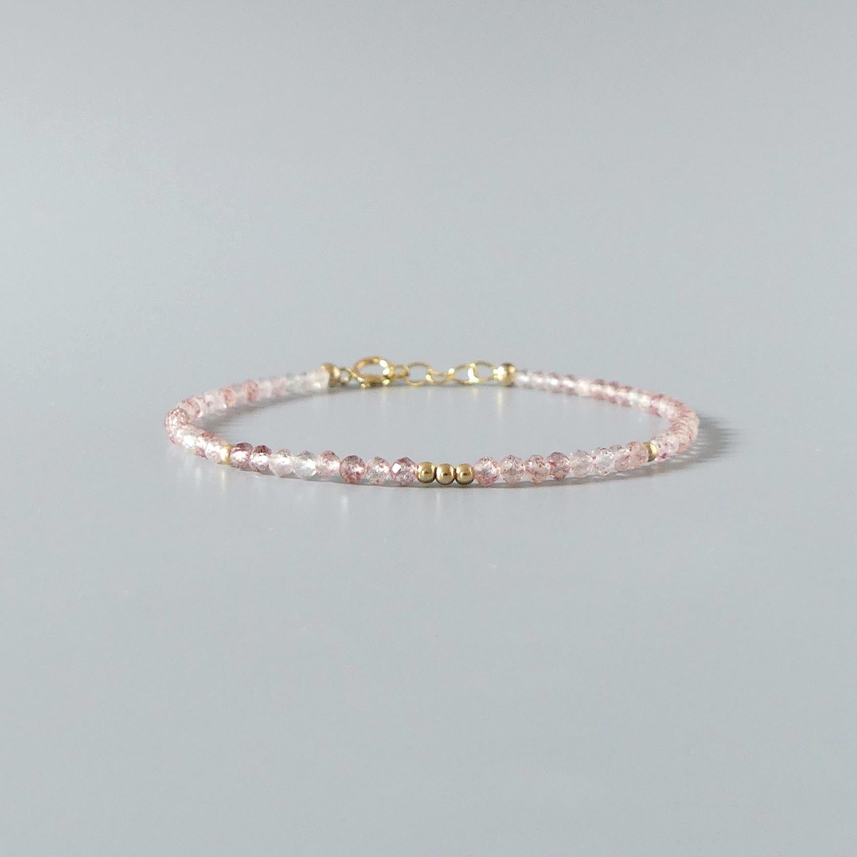Tiny Strawberry Quartz Bracelet Dainty Gemstone Beaded Bracelet Minimalist Jewelry Self Love Gift Self Care Birthday Gift Bridesmaid Wife