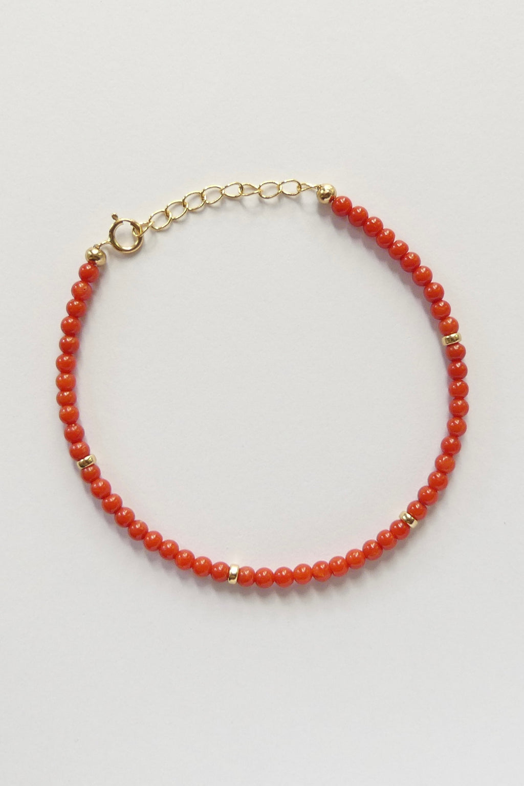 3mm red Italian coral bracelet with gold filled clasp and extender, handmade in the USA with Sardinian coral beads, dainty red gemstone jewelry adjustable 6.5 to 8 inches