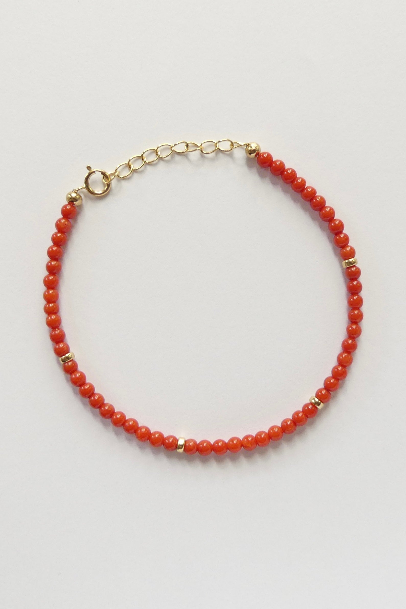 3mm red Italian coral bracelet with gold filled clasp and extender, handmade in the USA with Sardinian coral beads, dainty red gemstone jewelry adjustable 6.5 to 8 inches
