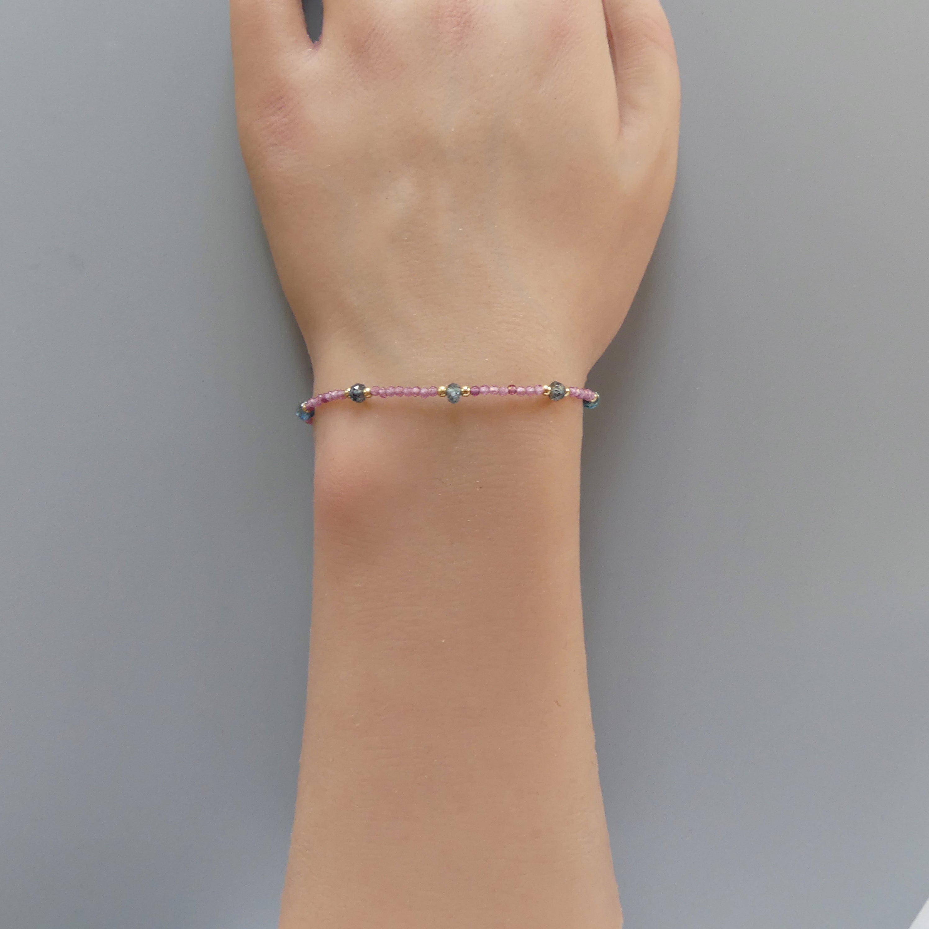 Tiny Teal Kyanite Bracelet Dainty Pink Garnet Gold Filled Beaded Bracelet Minimalist Jewelry Everyday Thin Bracelet Birthday Gift for Women