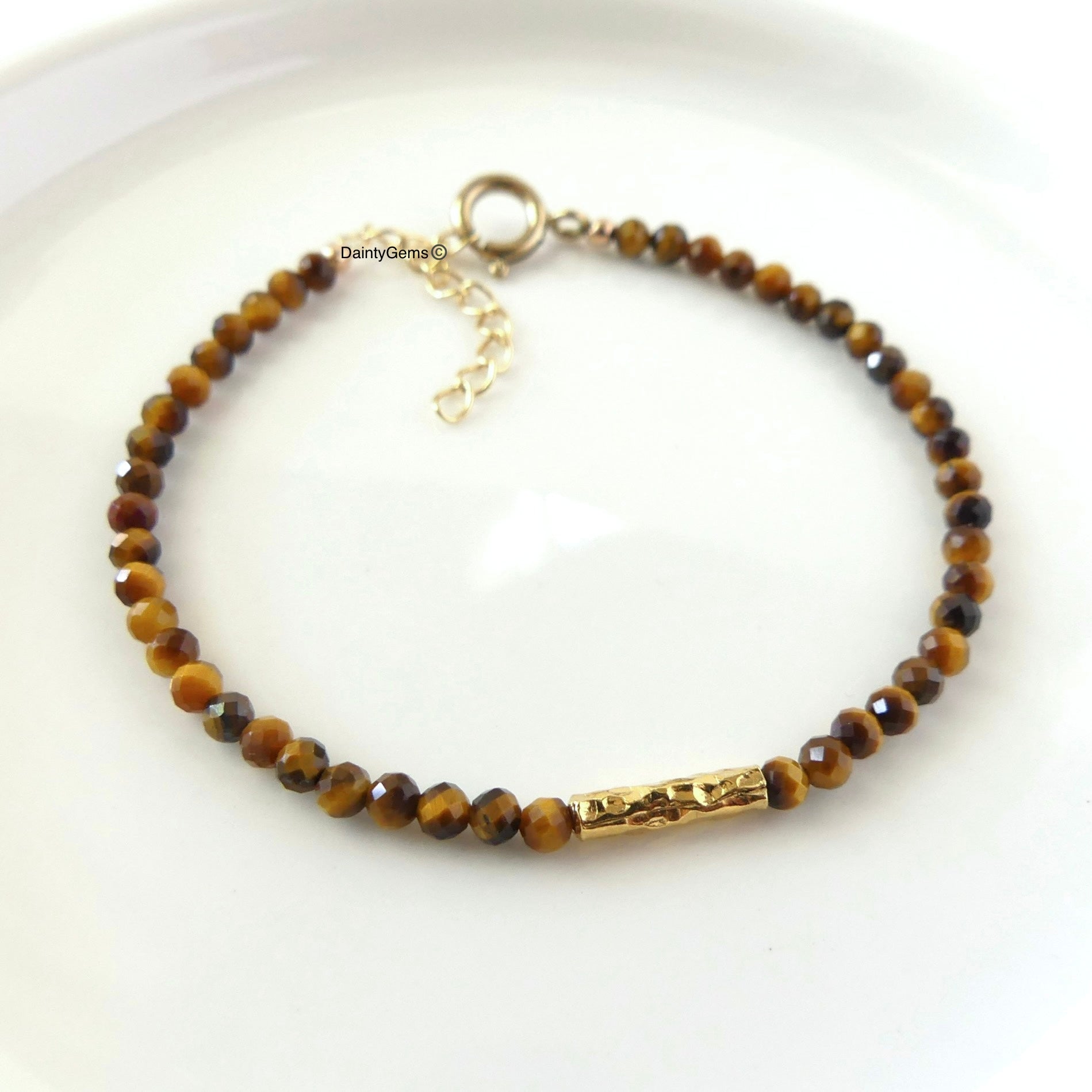 tiger's eye and gold beaded bracelet