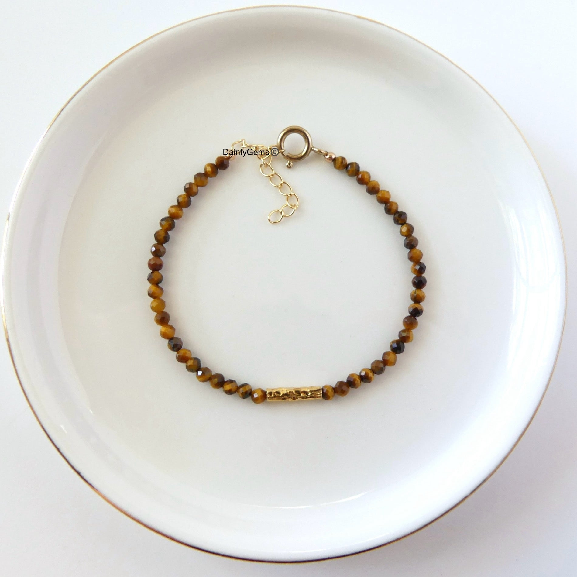 tiger eye beaded bracelet with gold
