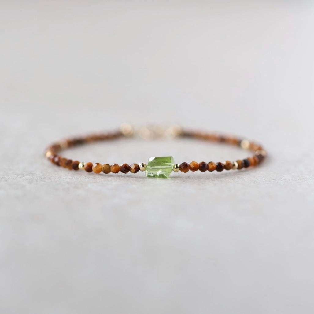 Tiny Tiger Eye Bracelet Dainty Gemstone Beaded Jewelry Tiger's eye Stacking Trendy Bracelet Peridot Minimalist Jewelry Birthday Gift Mom