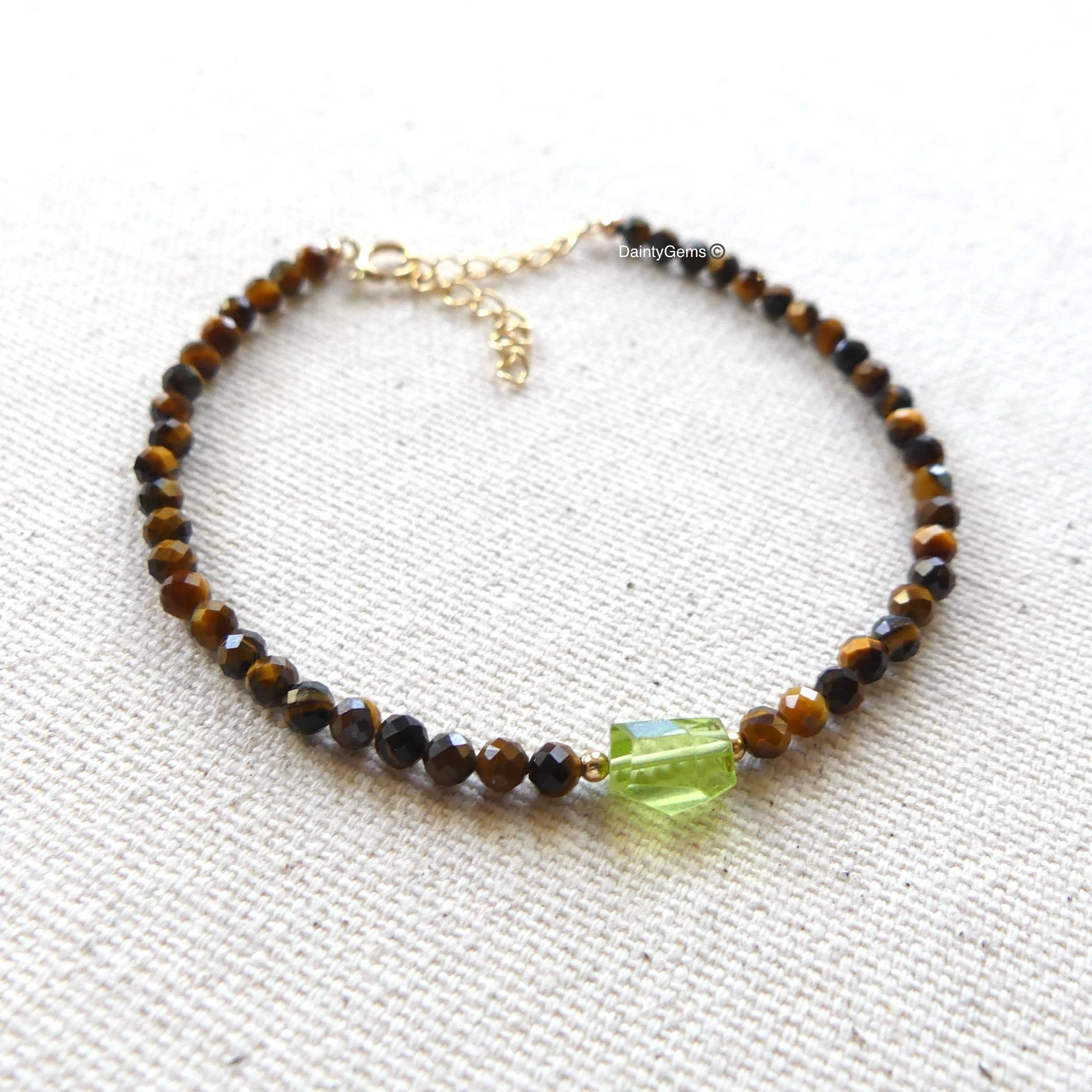 delicate tigers eye and peridot bracelet August birthstone jewelry meaningful gift unique and handmade small business