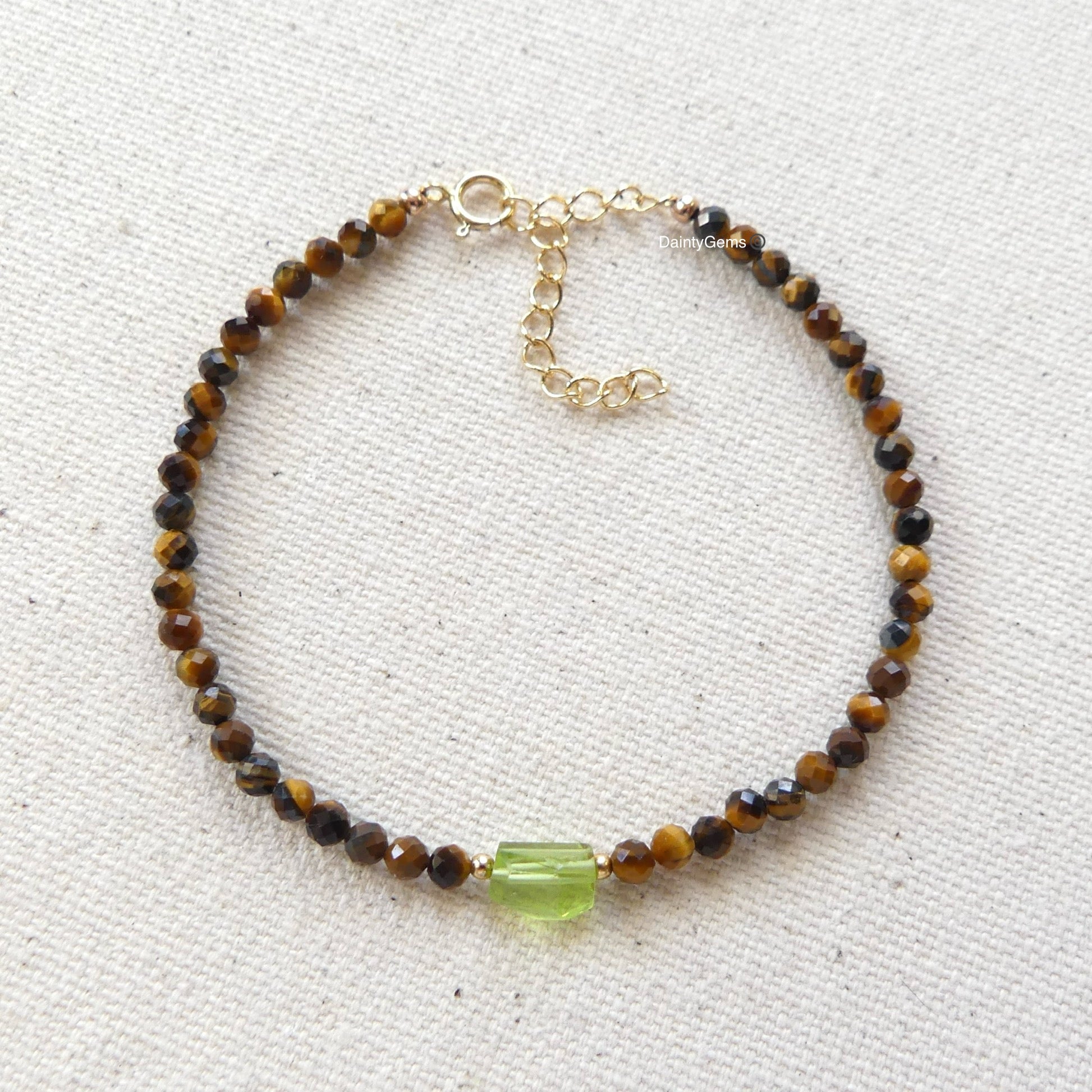 delicate tigers eye and peridot bracelet August birthstone jewelry meaningful gift unique and handmade small business