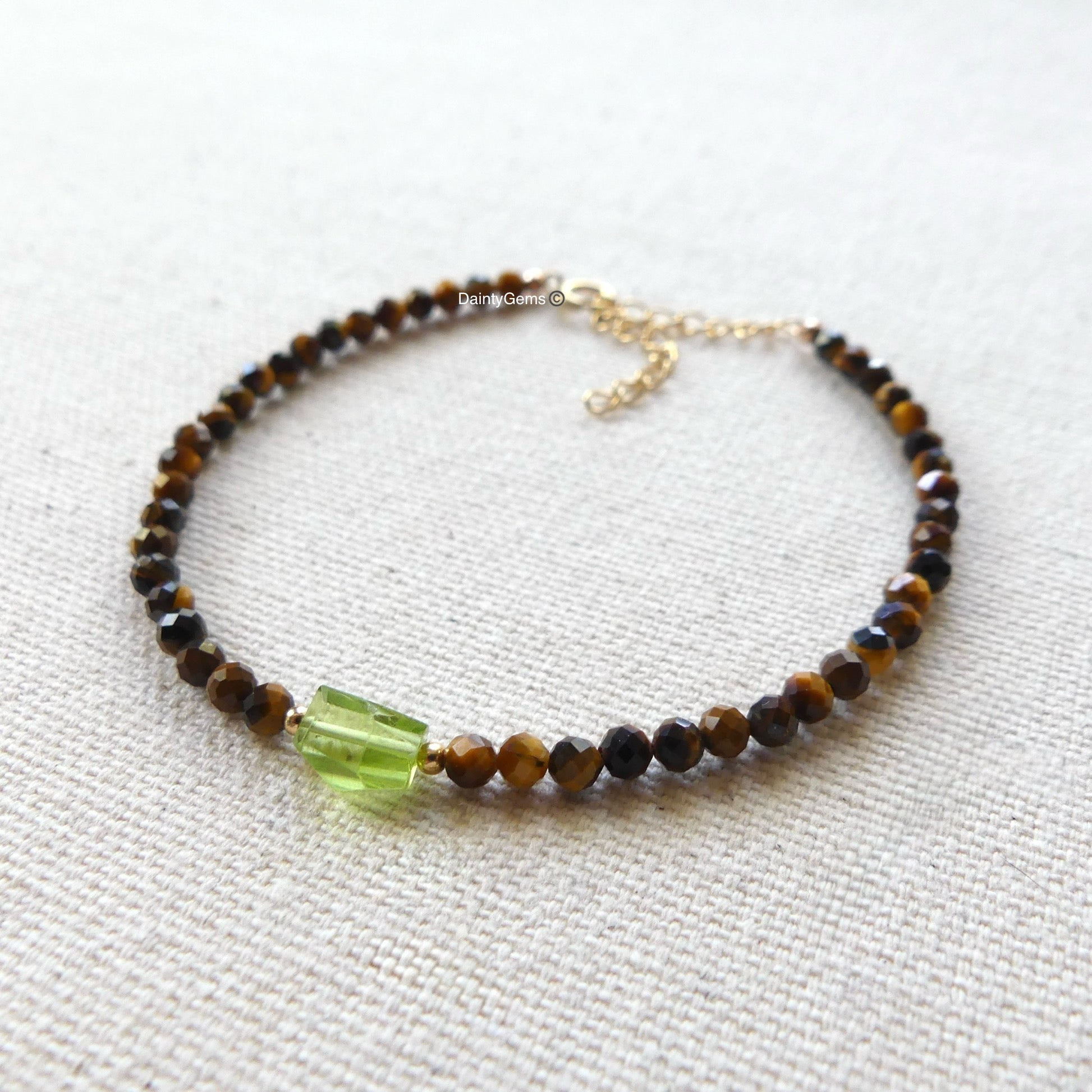 delicate tigers eye and peridot bracelet August birthstone jewelry meaningful gift unique and handmade small business