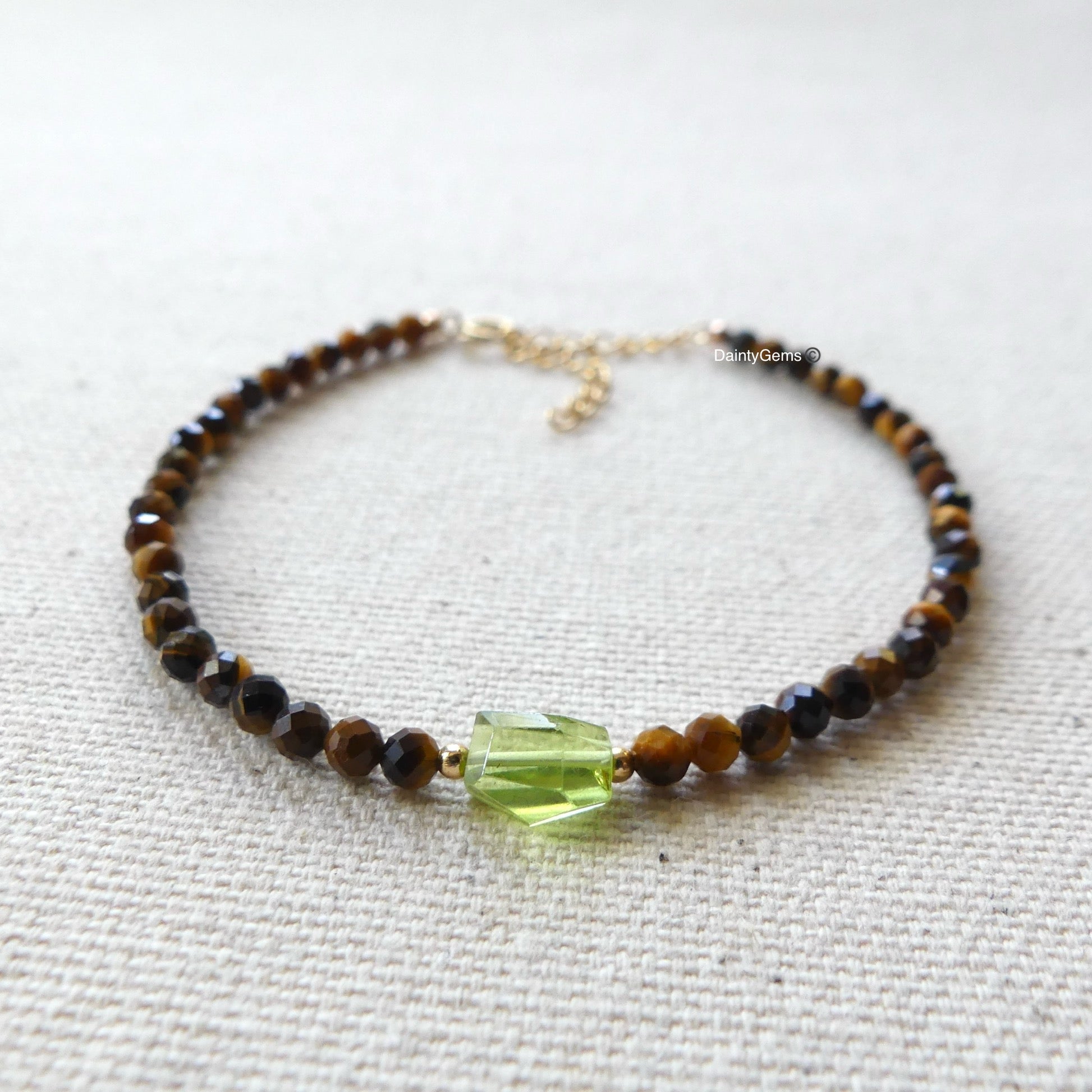 delicate tigers eye and peridot bracelet August birthstone jewelry meaningful gift unique and handmade small business