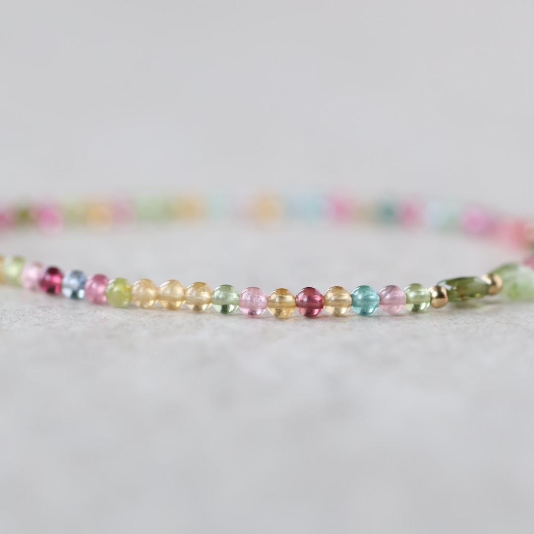 Tiny Watermelon Tourmaline Bracelet Dainty Tourmaline Jewelry Minimalist Bracelet Rainbow Crystal bracelet October Birthstone Birthday Gift
