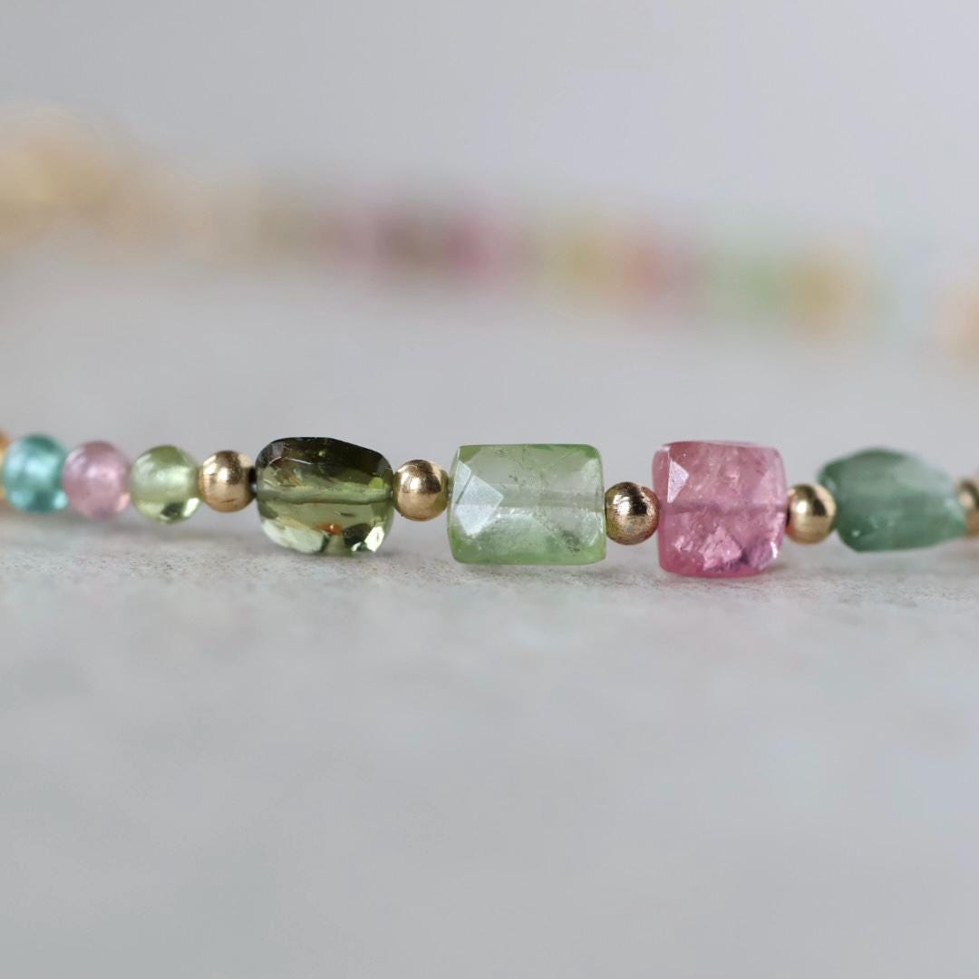 Tiny Watermelon Tourmaline Bracelet Dainty Tourmaline Jewelry Minimalist Bracelet Rainbow Crystal bracelet October Birthstone Birthday Gift