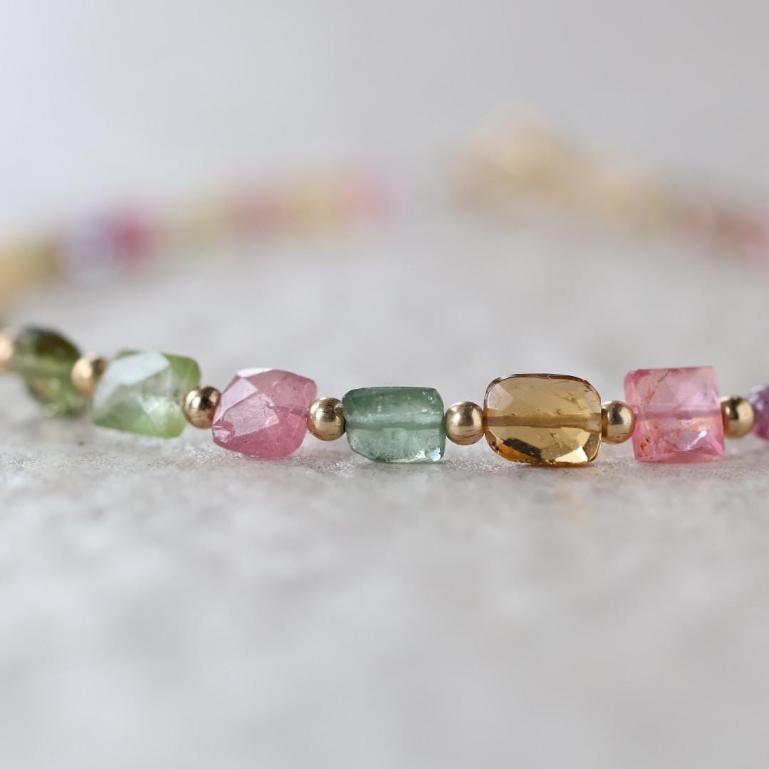 Tiny Watermelon Tourmaline Bracelet Dainty Tourmaline Jewelry Minimalist Bracelet Rainbow Crystal bracelet October Birthstone Birthday Gift