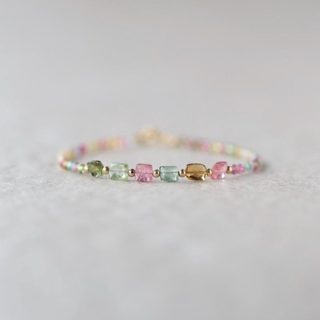 Tiny Watermelon Tourmaline Bracelet Dainty Tourmaline Jewelry Minimalist Bracelet Rainbow Crystal bracelet October Birthstone Birthday Gift