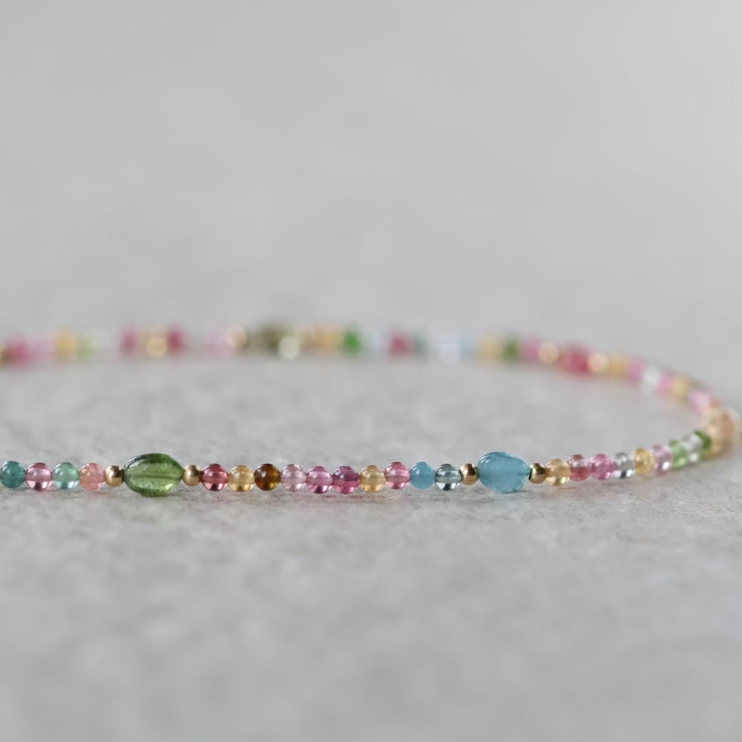 Dainty Watermelon Tourmaline Necklace Beaded Choker Colorful Layering Gemstone Crystal Minimalist Jewelry Birthday Gift October Birthstone