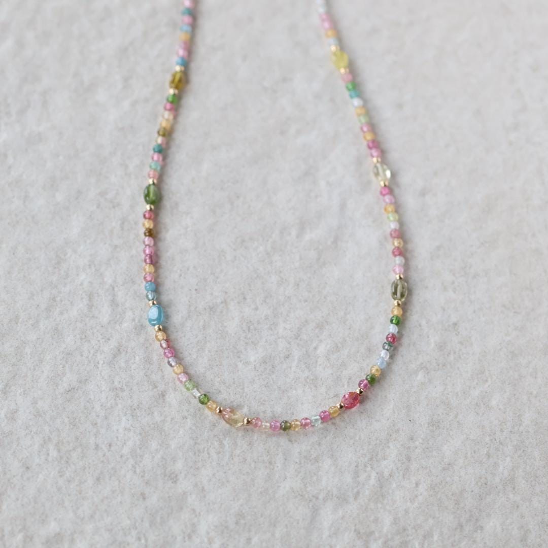 Dainty Watermelon Tourmaline Necklace Beaded Choker Colorful Layering Gemstone Crystal Minimalist Jewelry Birthday Gift October Birthstone
