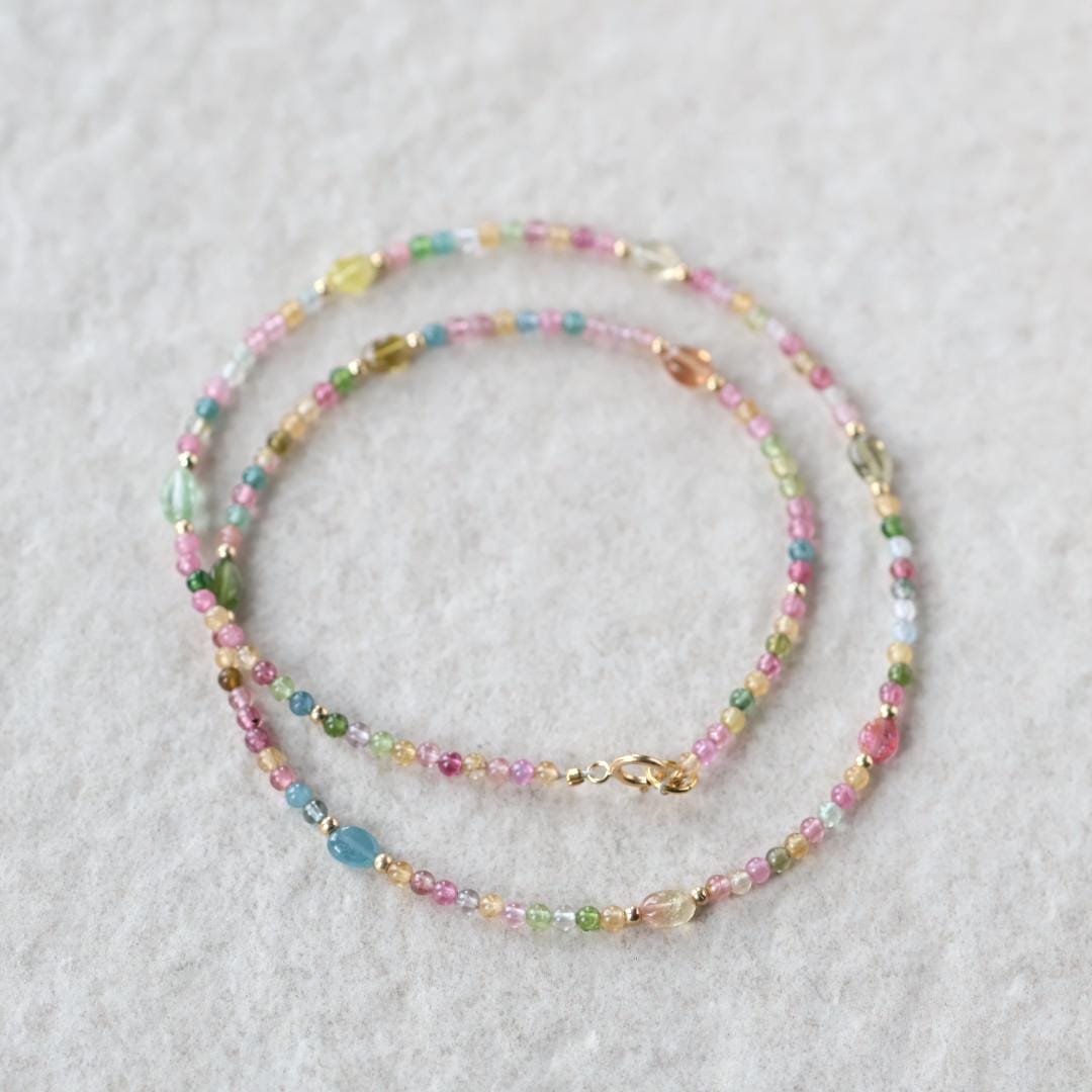 Dainty Watermelon Tourmaline Necklace Beaded Choker Colorful Layering Gemstone Crystal Minimalist Jewelry Birthday Gift October Birthstone