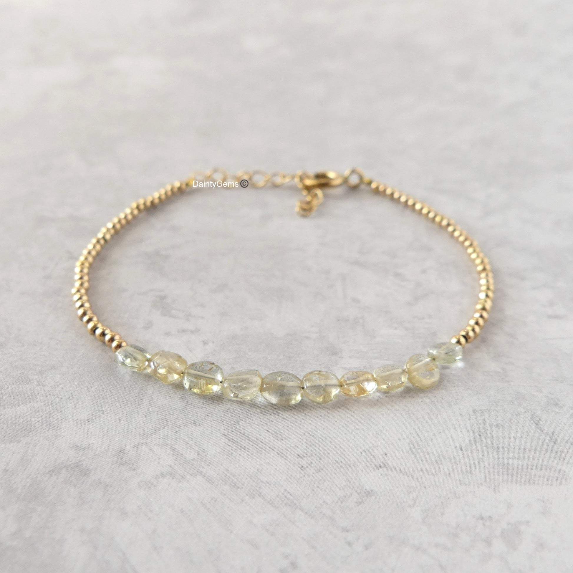 tiny genuine yellow aquamarine bracelet gold filled or silver March birthstone jewelry gift